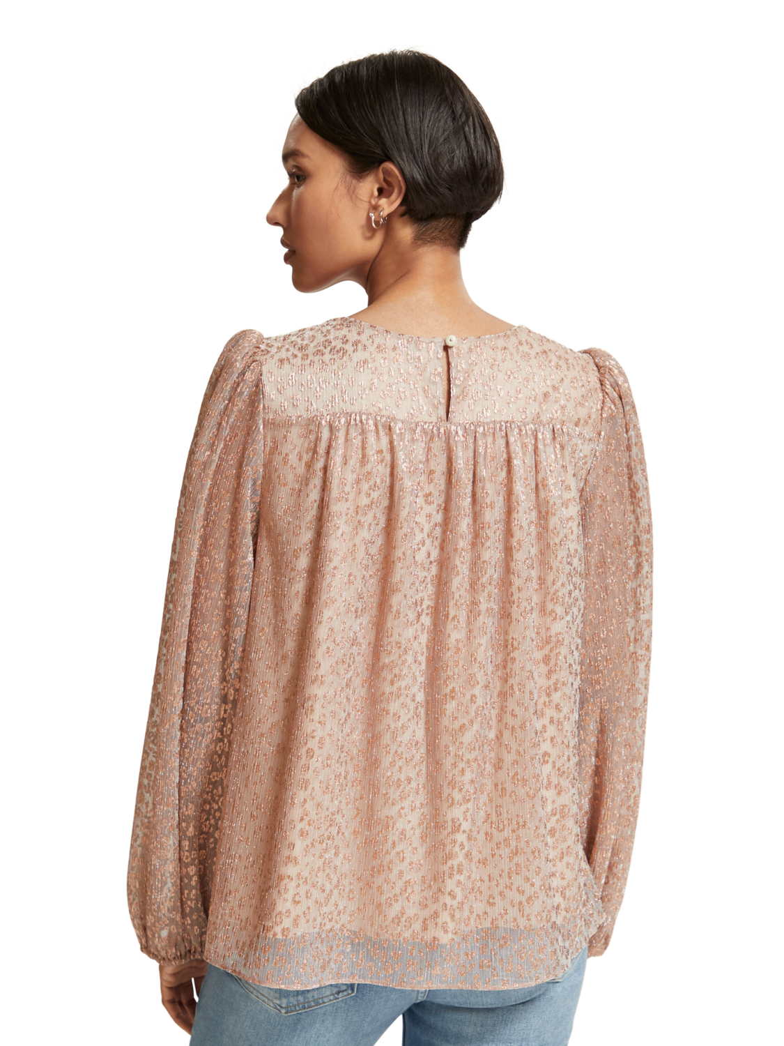Metallic Balloon Sleeve Blouse