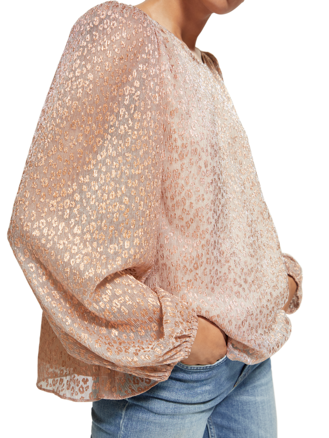 Metallic Balloon Sleeve Blouse