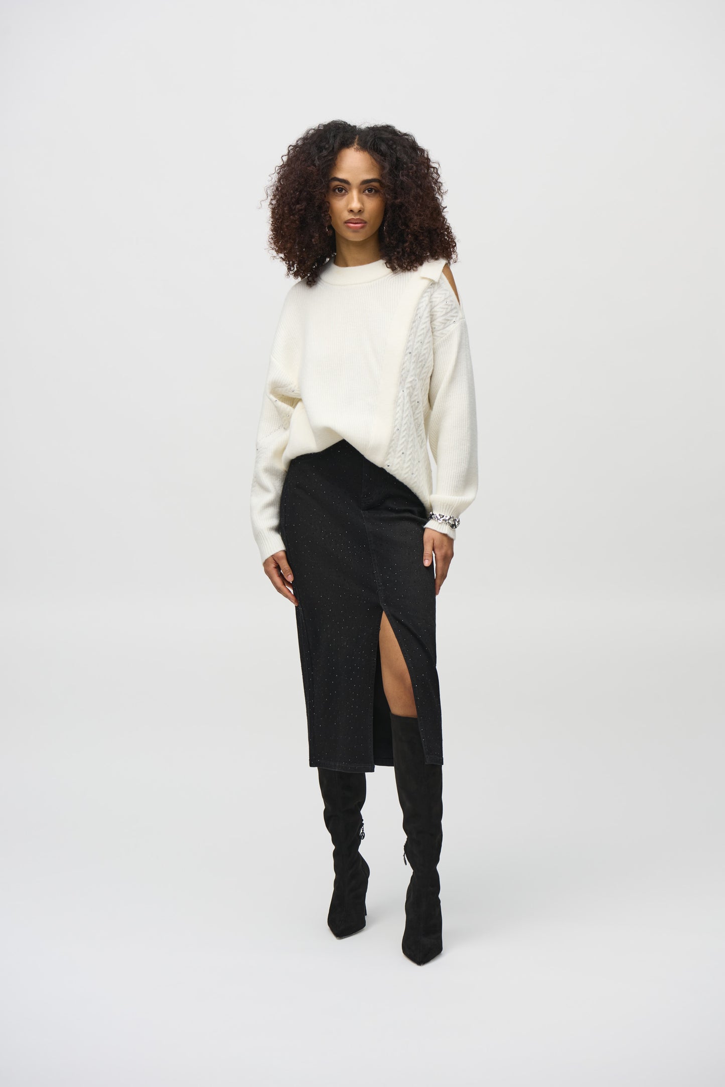 Classic Denim Pencil Skirt With Rhinestones