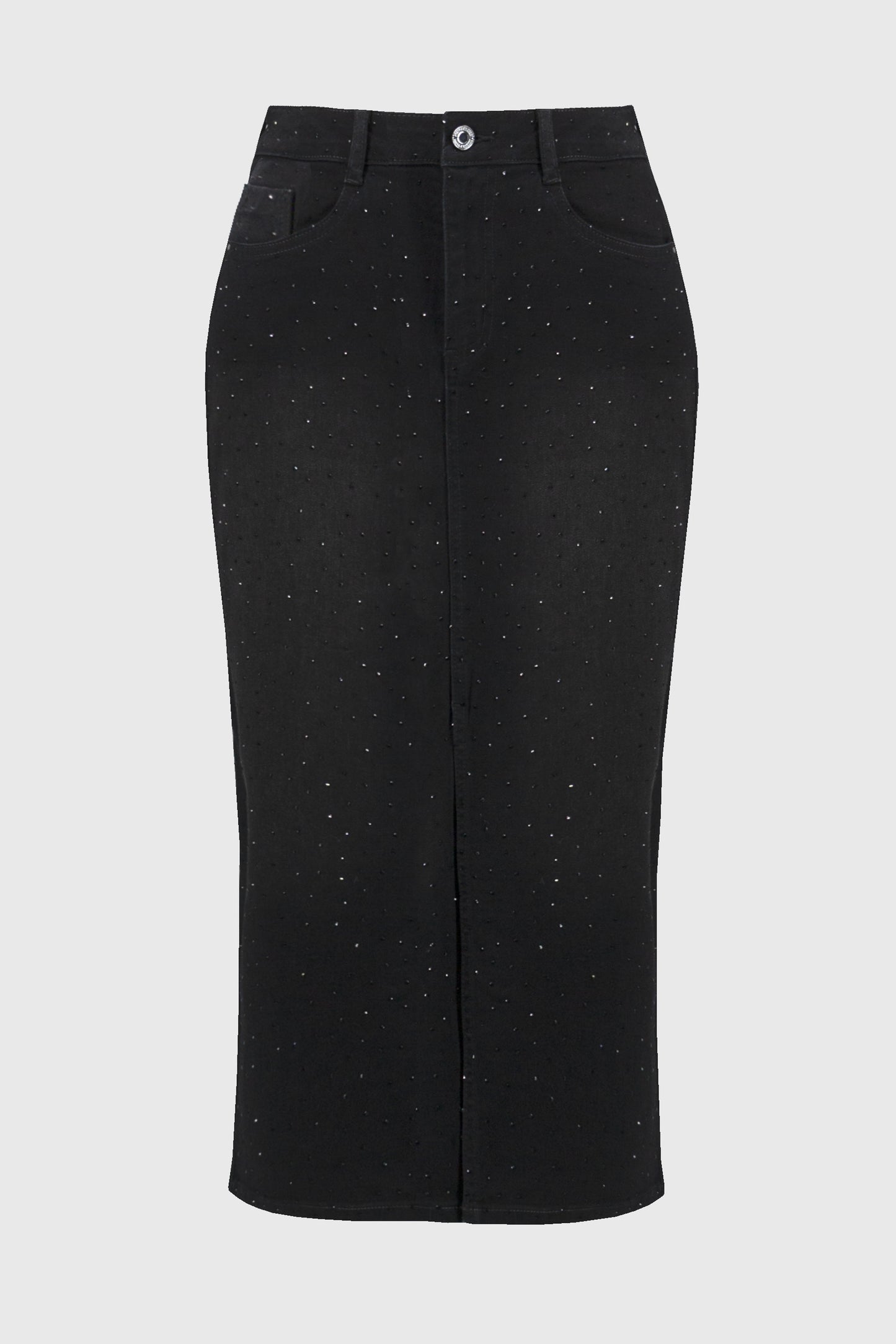 Classic Denim Pencil Skirt With Rhinestones