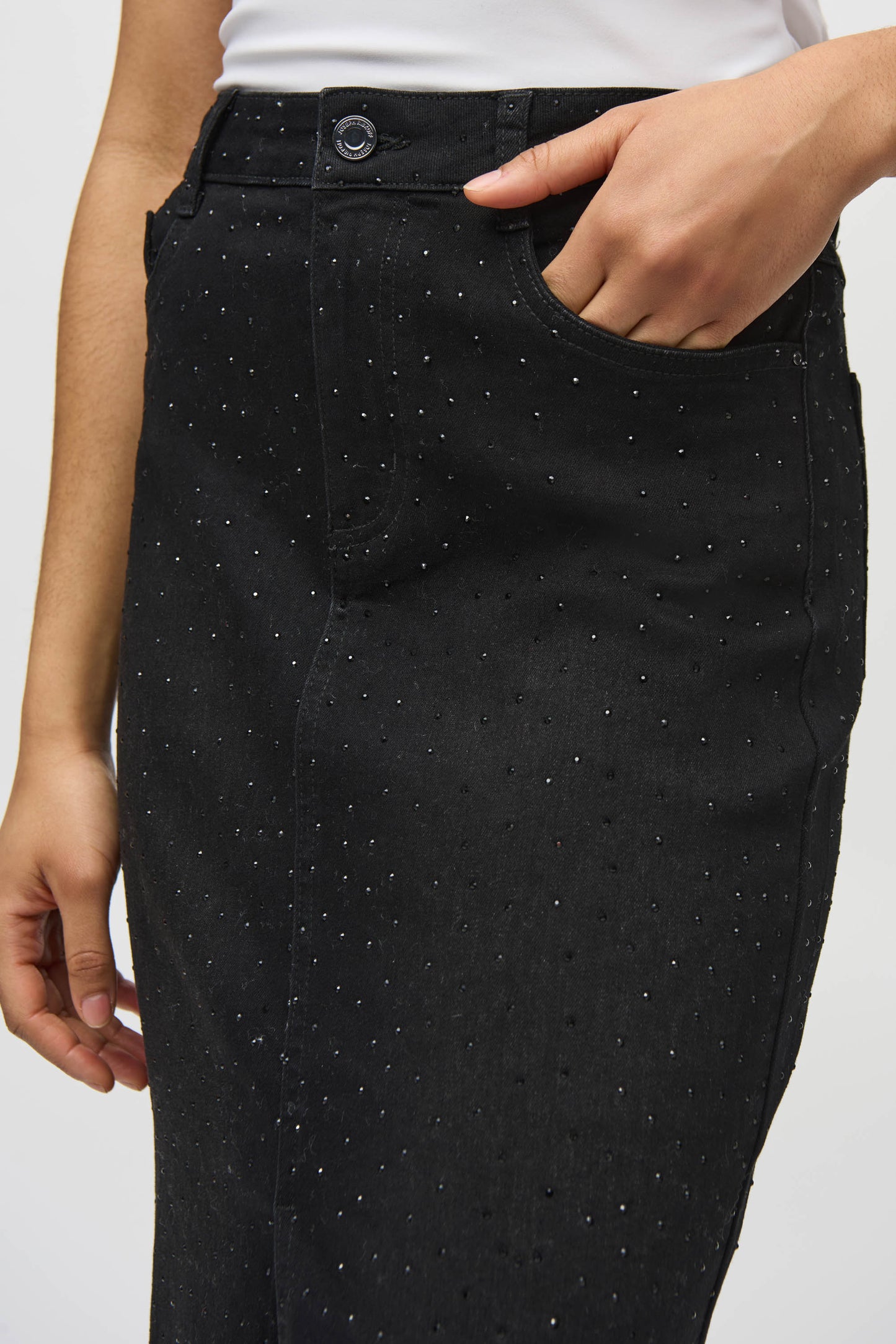 Classic Denim Pencil Skirt With Rhinestones