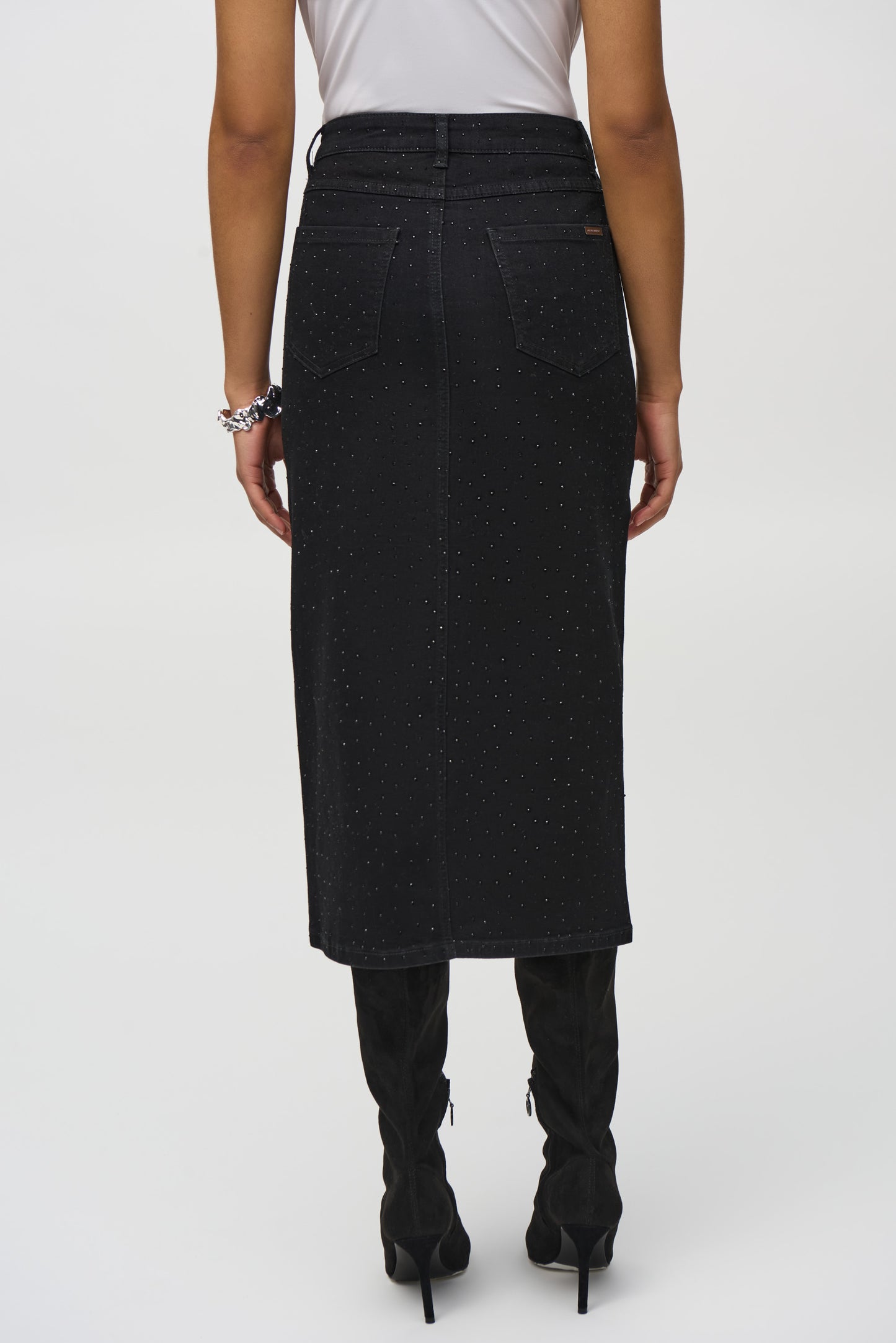 Classic Denim Pencil Skirt With Rhinestones