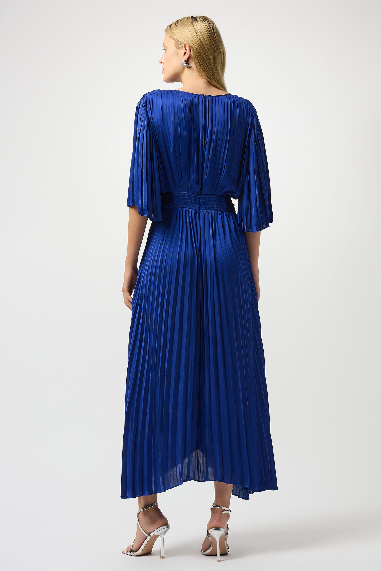 Pleated Satin Midi Dress