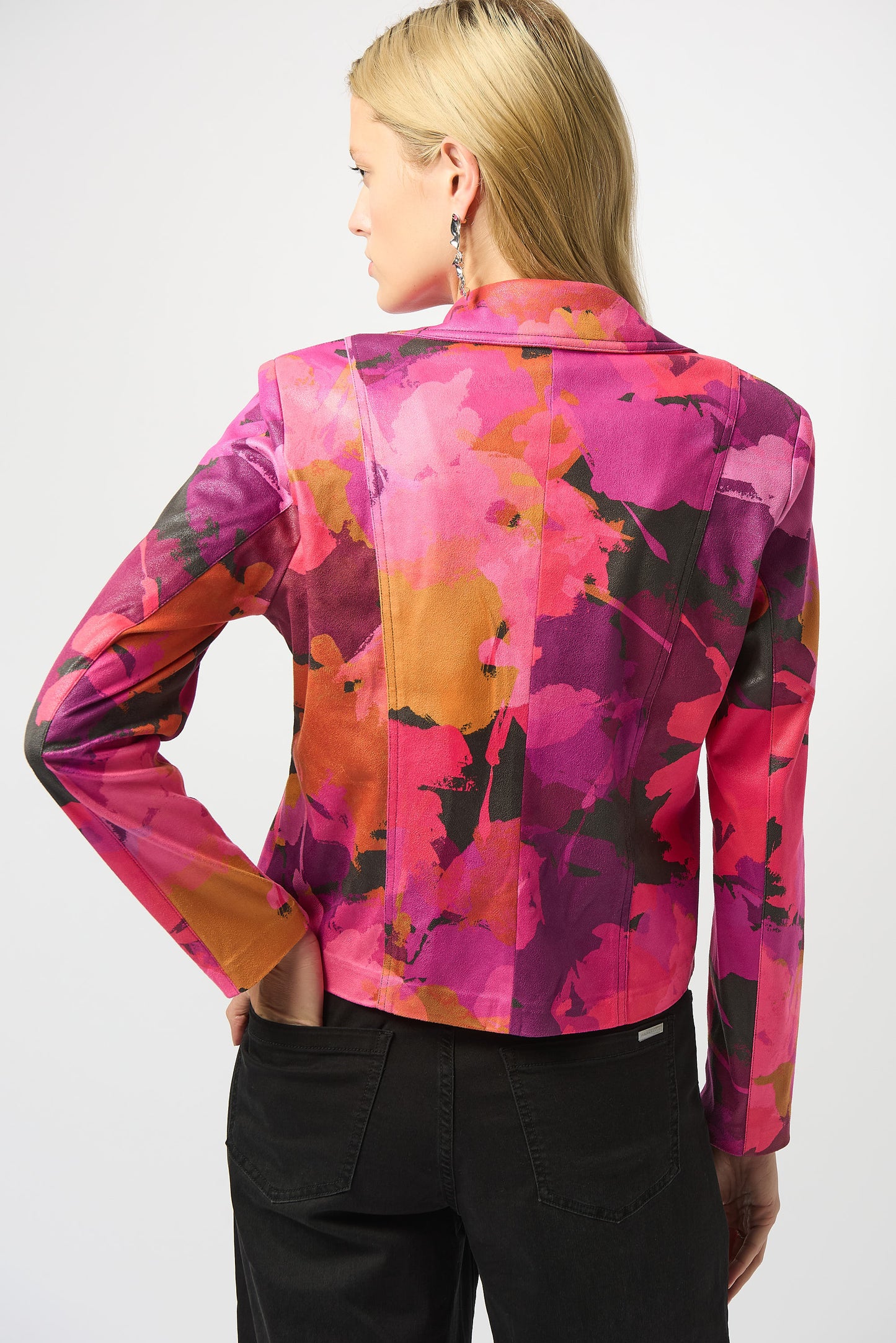 Foiled Faux Suede Abstract Print Fitted Jacket