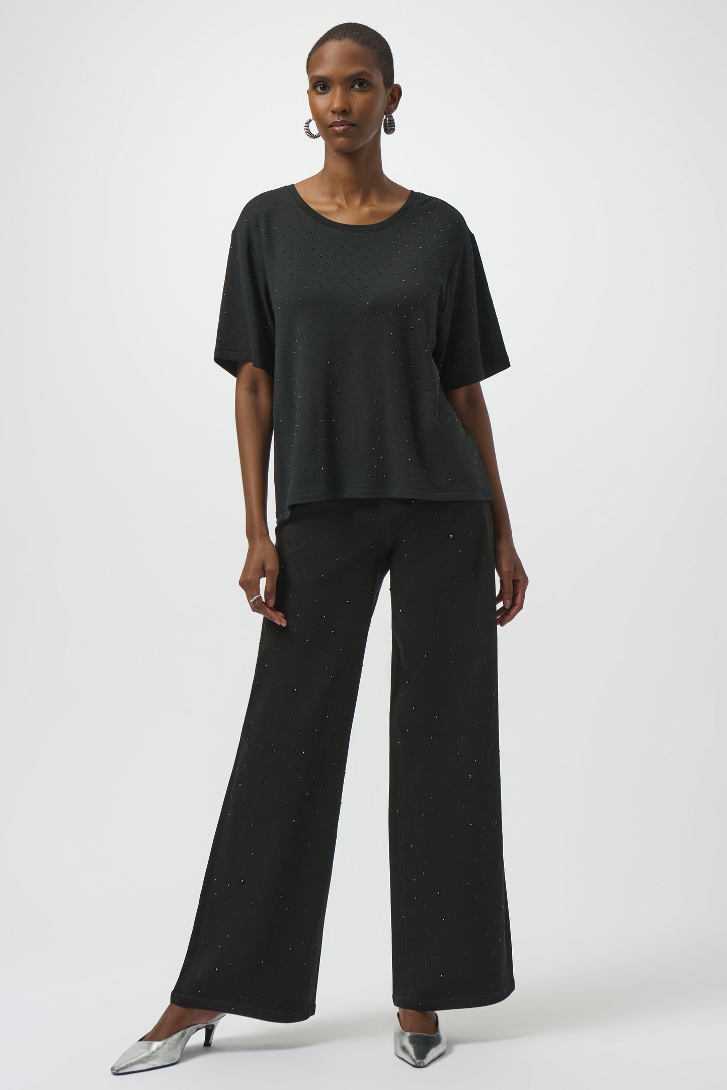 Knit Scoop Neck T-Shirt with Rhinestones