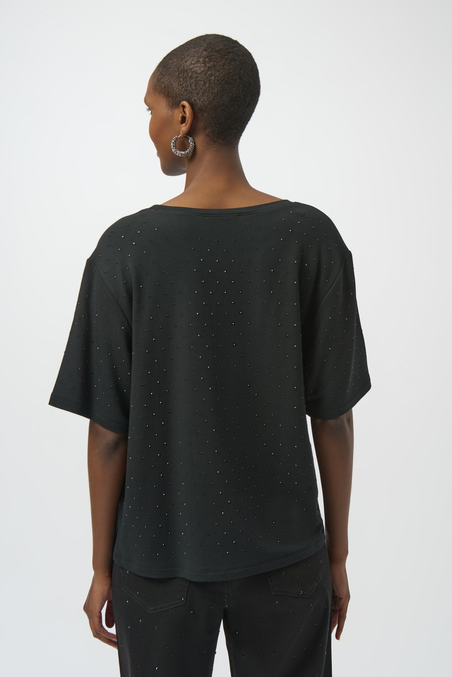 Knit Scoop Neck T-Shirt with Rhinestones