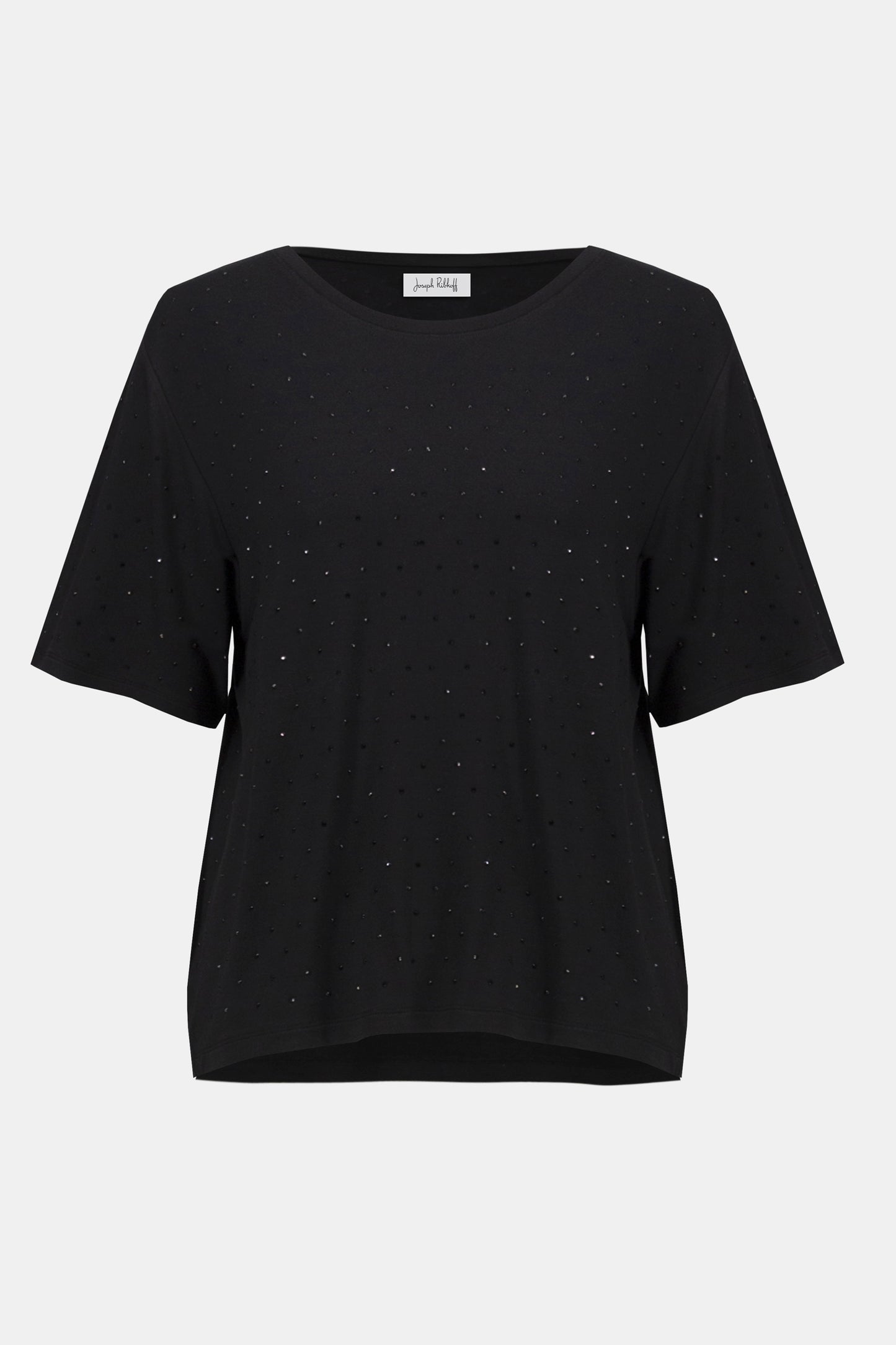 Knit Scoop Neck T-Shirt with Rhinestones