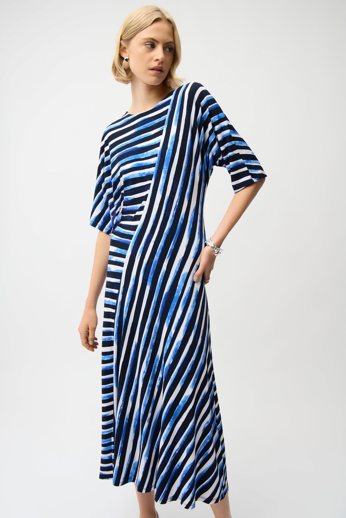 Silky Knit Stripe Print Fit and Flare Dress