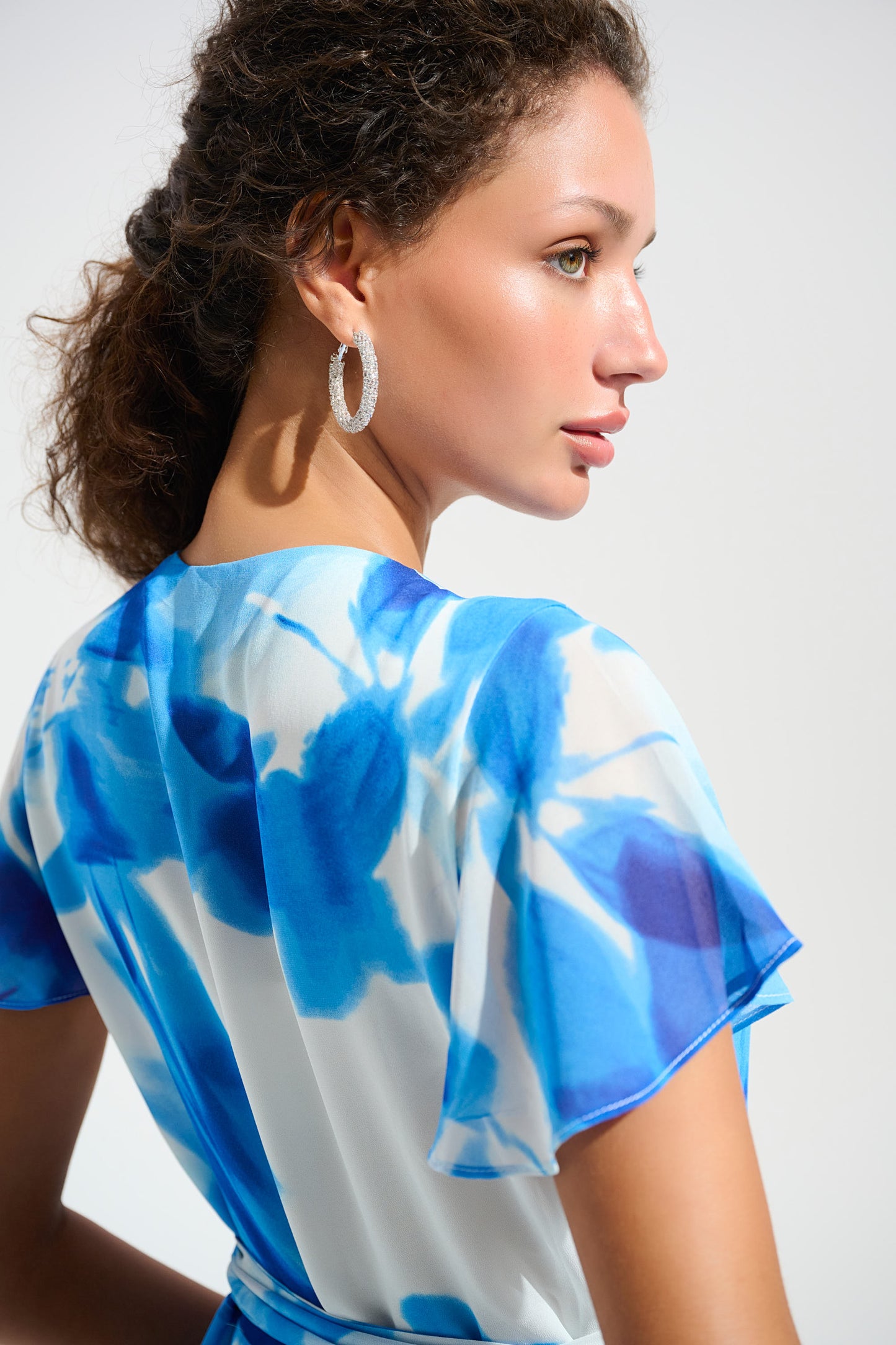 Chiffon Print Wrap Dress With Ruffle Detail