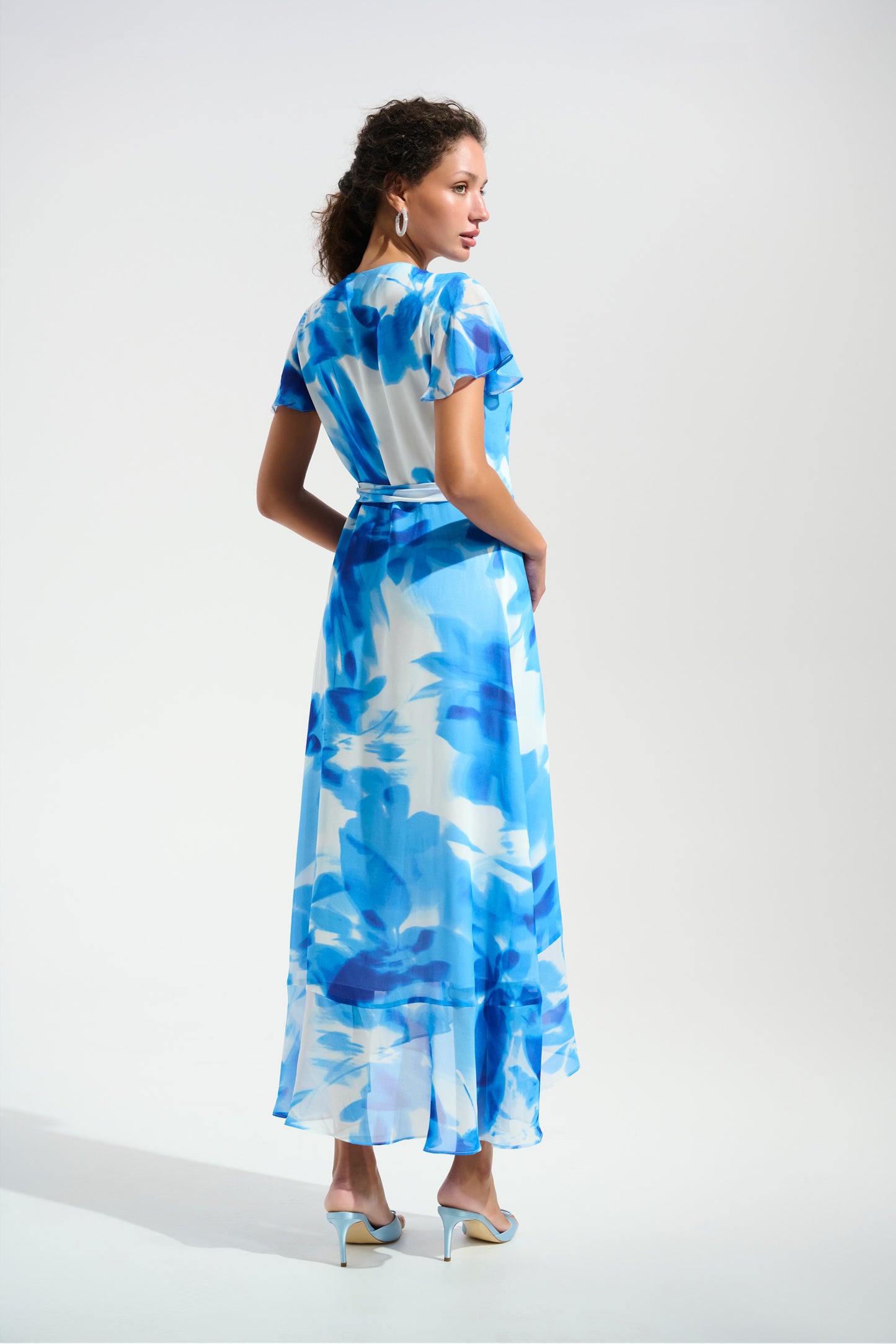 Chiffon Print Wrap Dress With Ruffle Detail