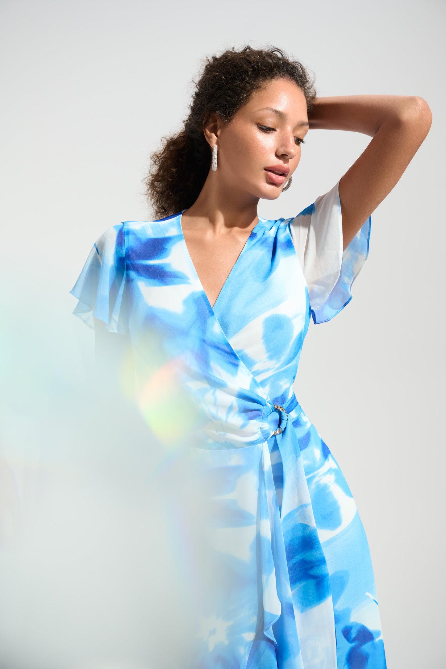 Chiffon Print Wrap Dress With Ruffle Detail