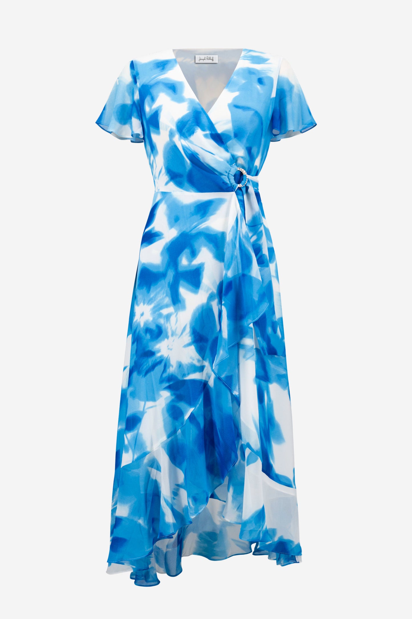 Chiffon Print Wrap Dress With Ruffle Detail