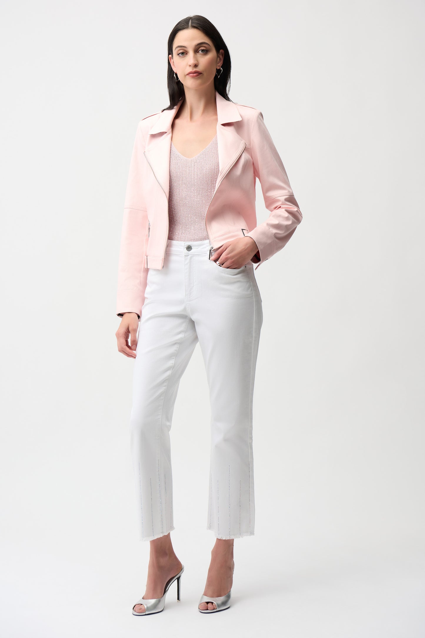 Foiled Faux Suede Fitted Jacket with Decorative Buckles