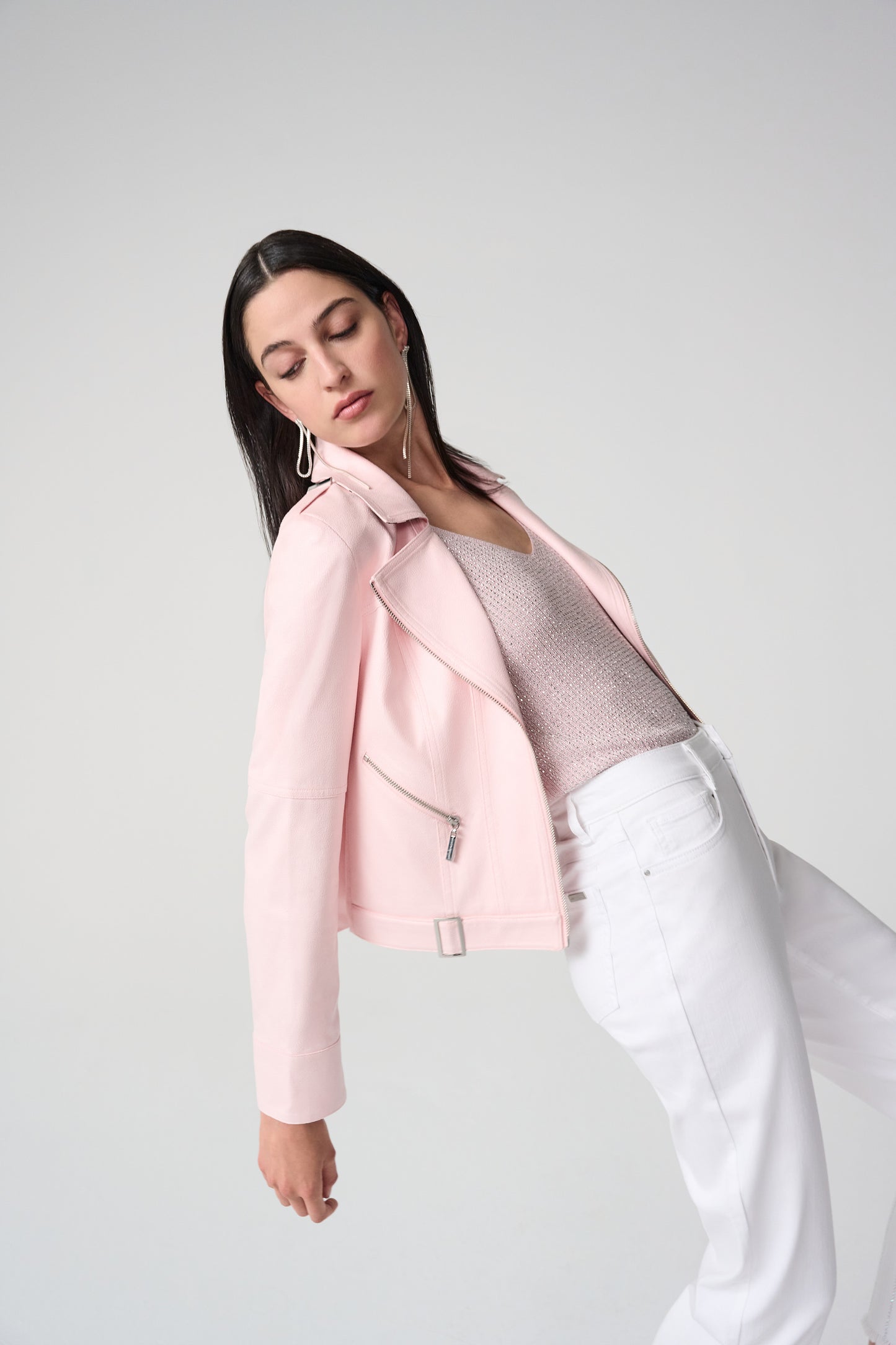 Foiled Faux Suede Fitted Jacket with Decorative Buckles