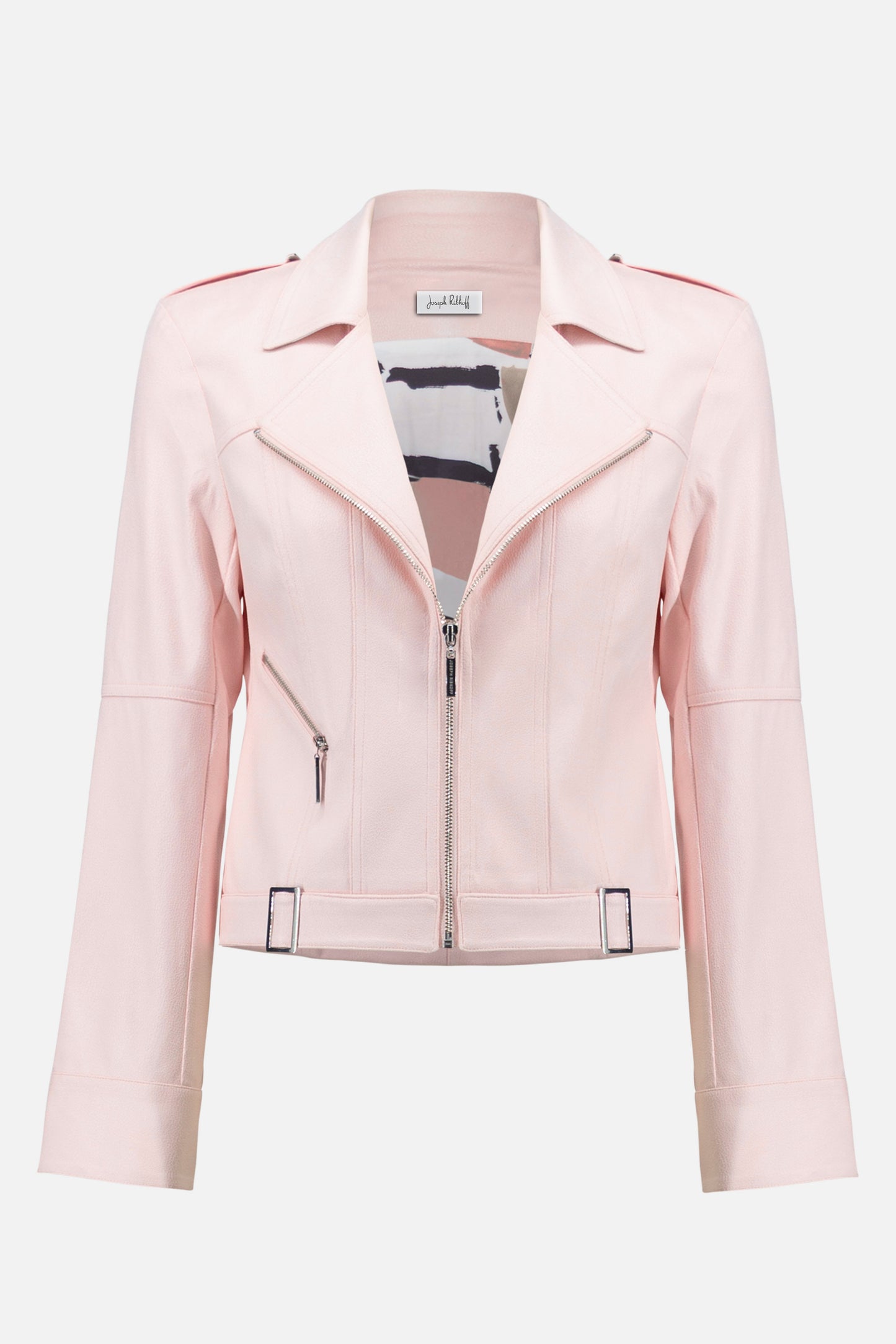 Foiled Faux Suede Fitted Jacket with Decorative Buckles