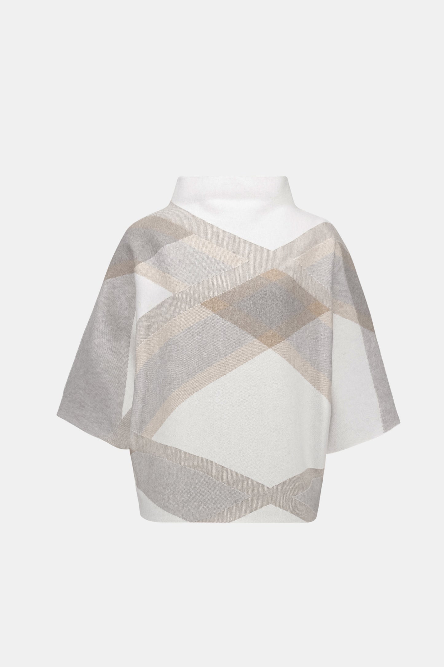 Brushed Viscose And Nylon Plaid Funnel-Neck Sweater