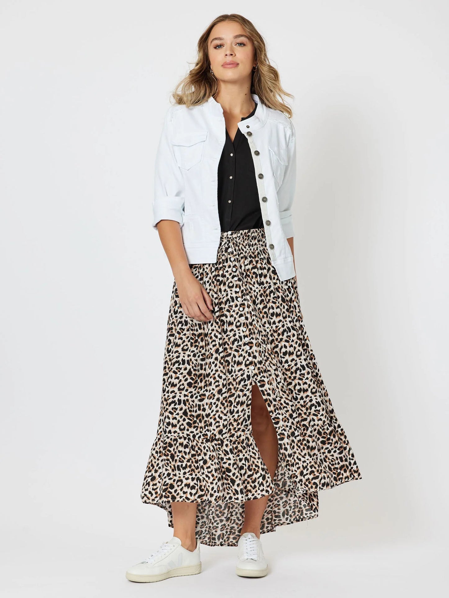 Military Style Denim Jacket - White