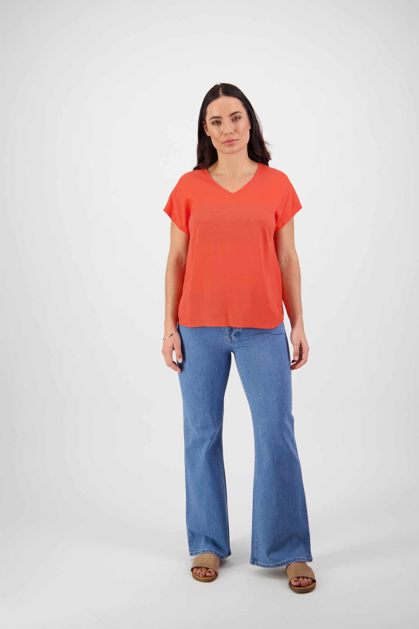 Tangelo V Neck Drop Shoulder Top