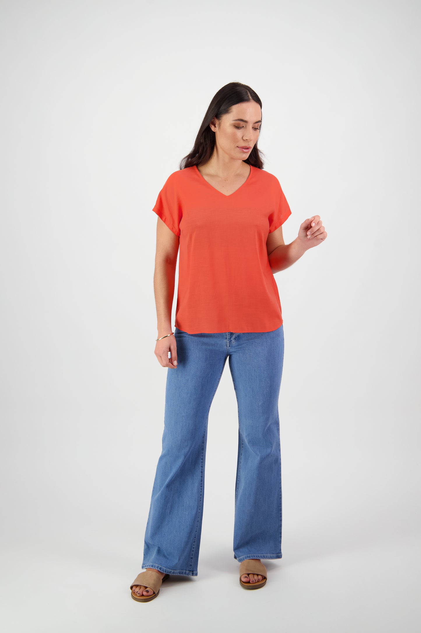 Tangelo V Neck Drop Shoulder Top