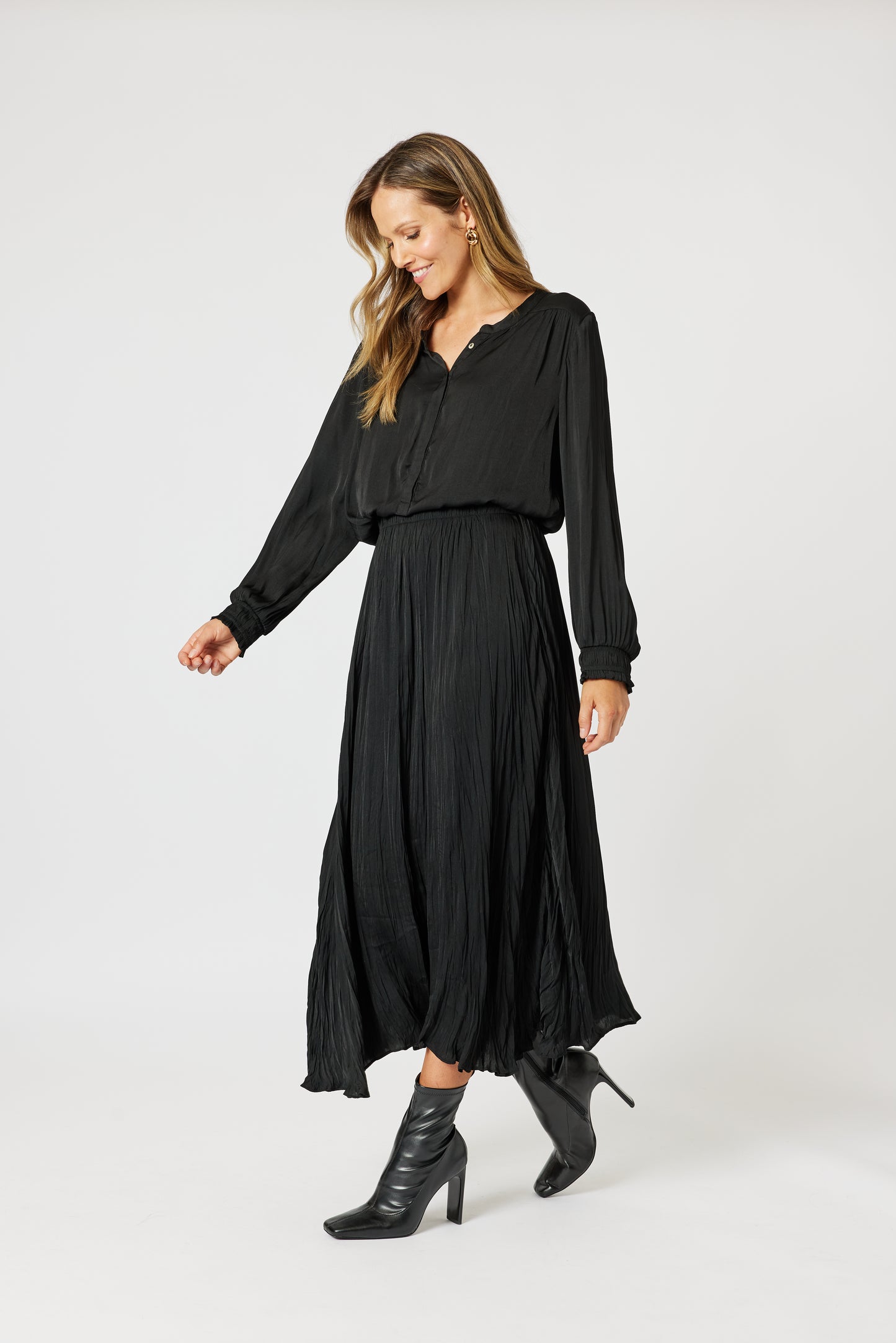 Black Luxe Crushed Skirt