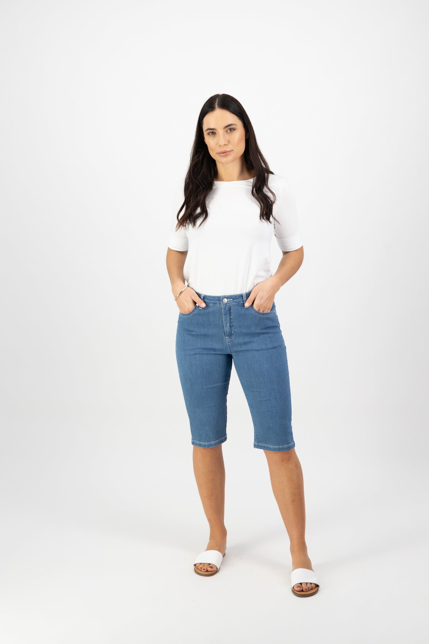 Slim Leg Mid Wash Denim Short