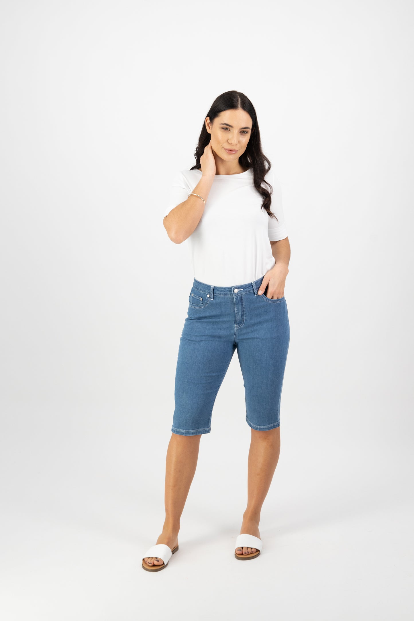 Slim Leg Mid Wash Denim Short