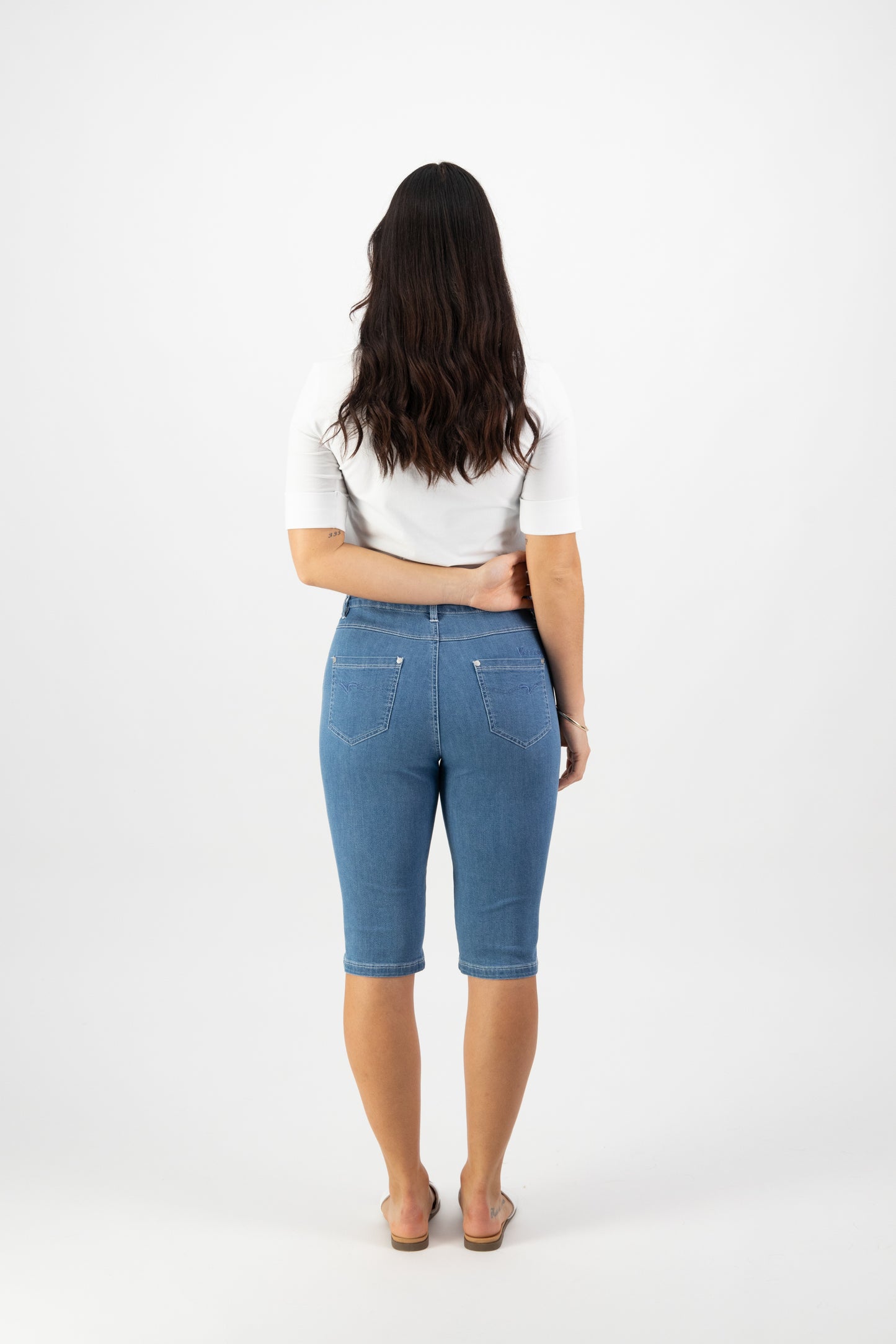 Slim Leg Mid Wash Denim Short