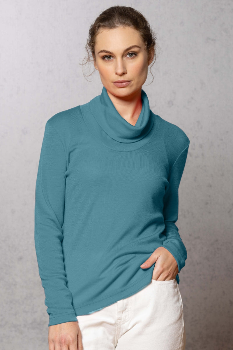 Merino Evie Cowl Neck Aegean Top