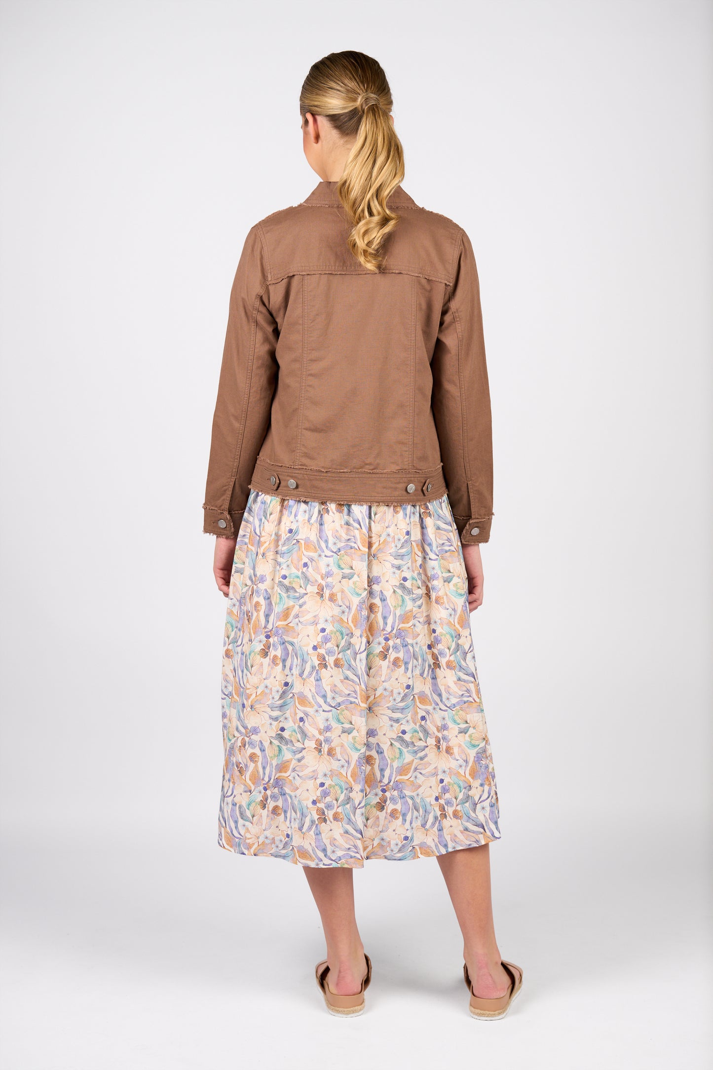 Pecan Linen Jacket with Frayed Seams