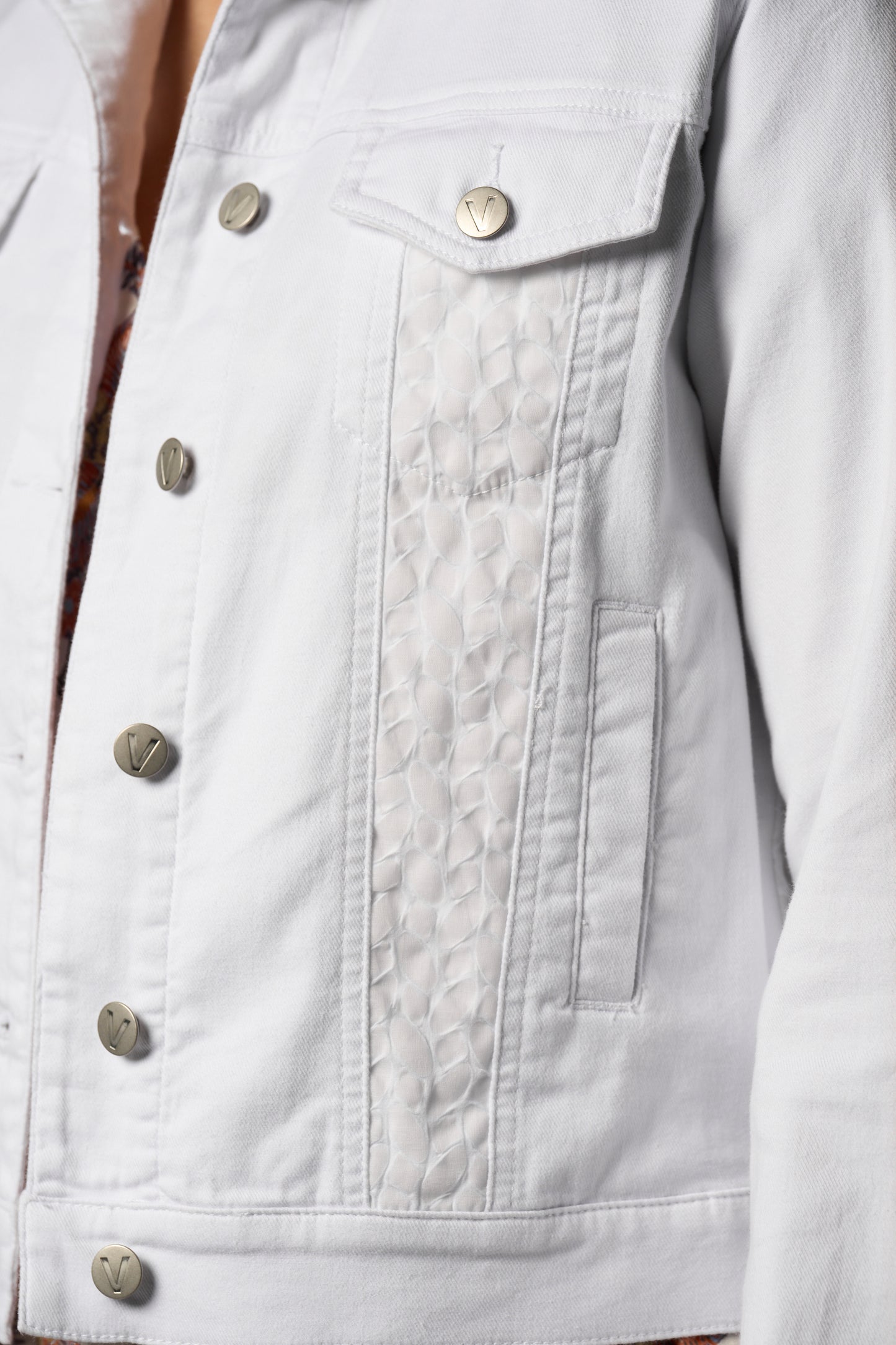 White Denim Jacket with Contrast Panels