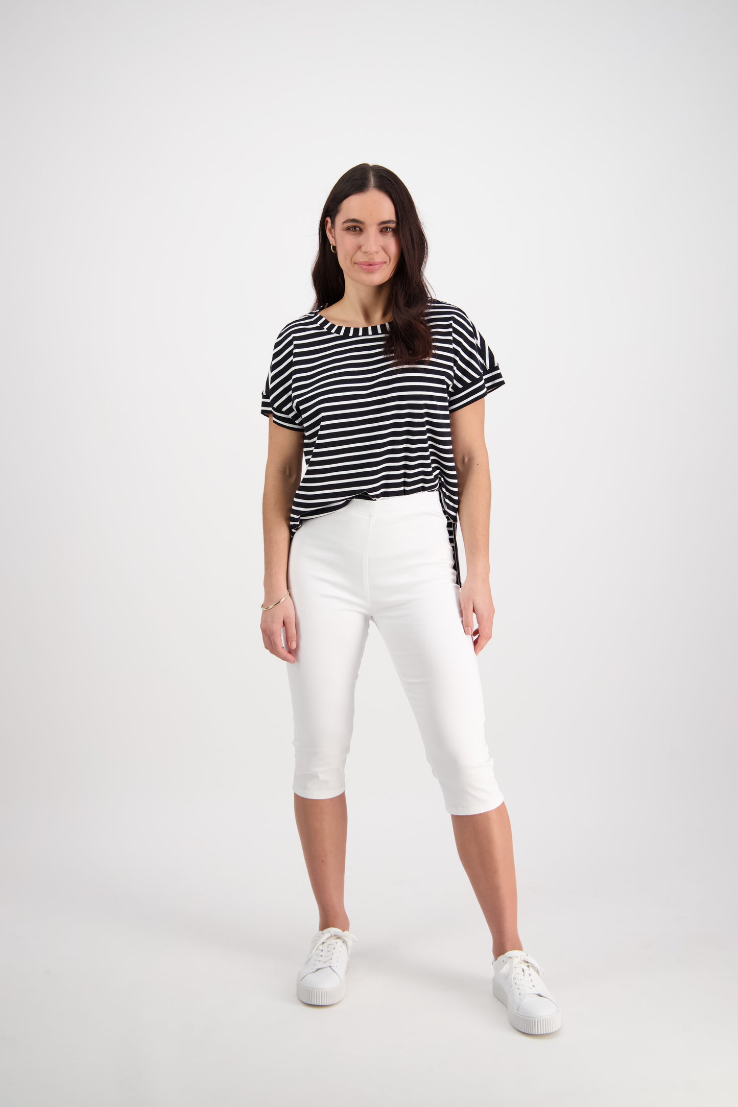 White Plain Skinny Leg 3/4 Length Lightweight Pull On