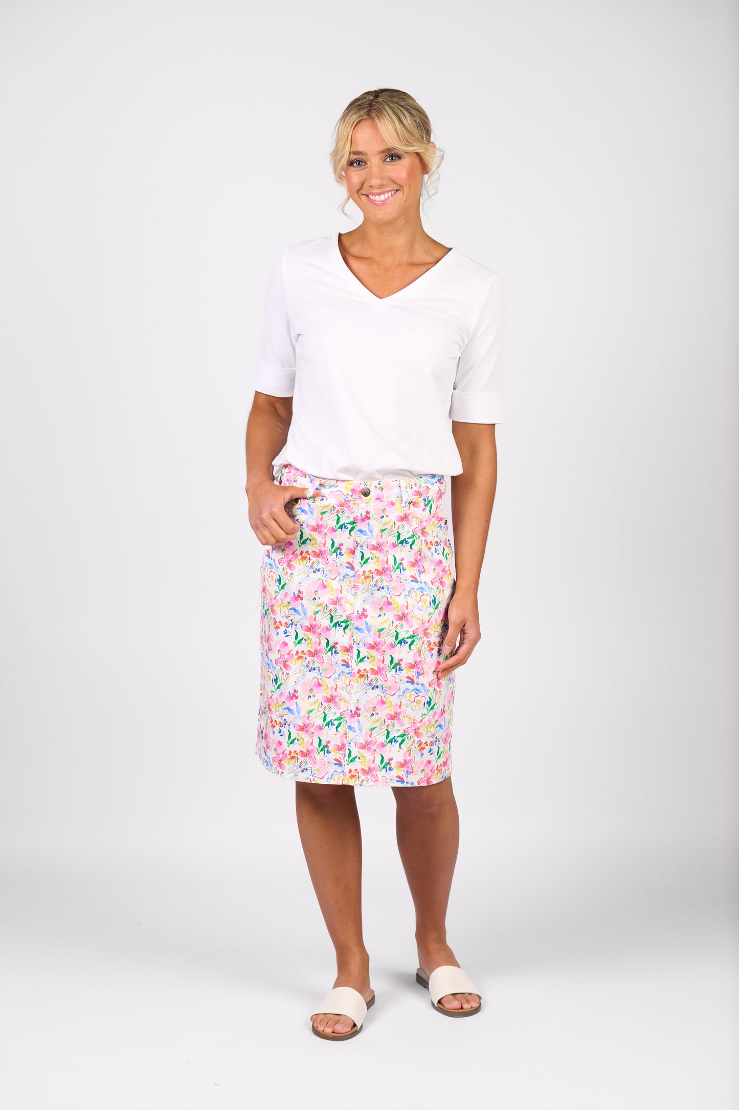 Porto Printed Lightweight Skirt with Centre Back Vent