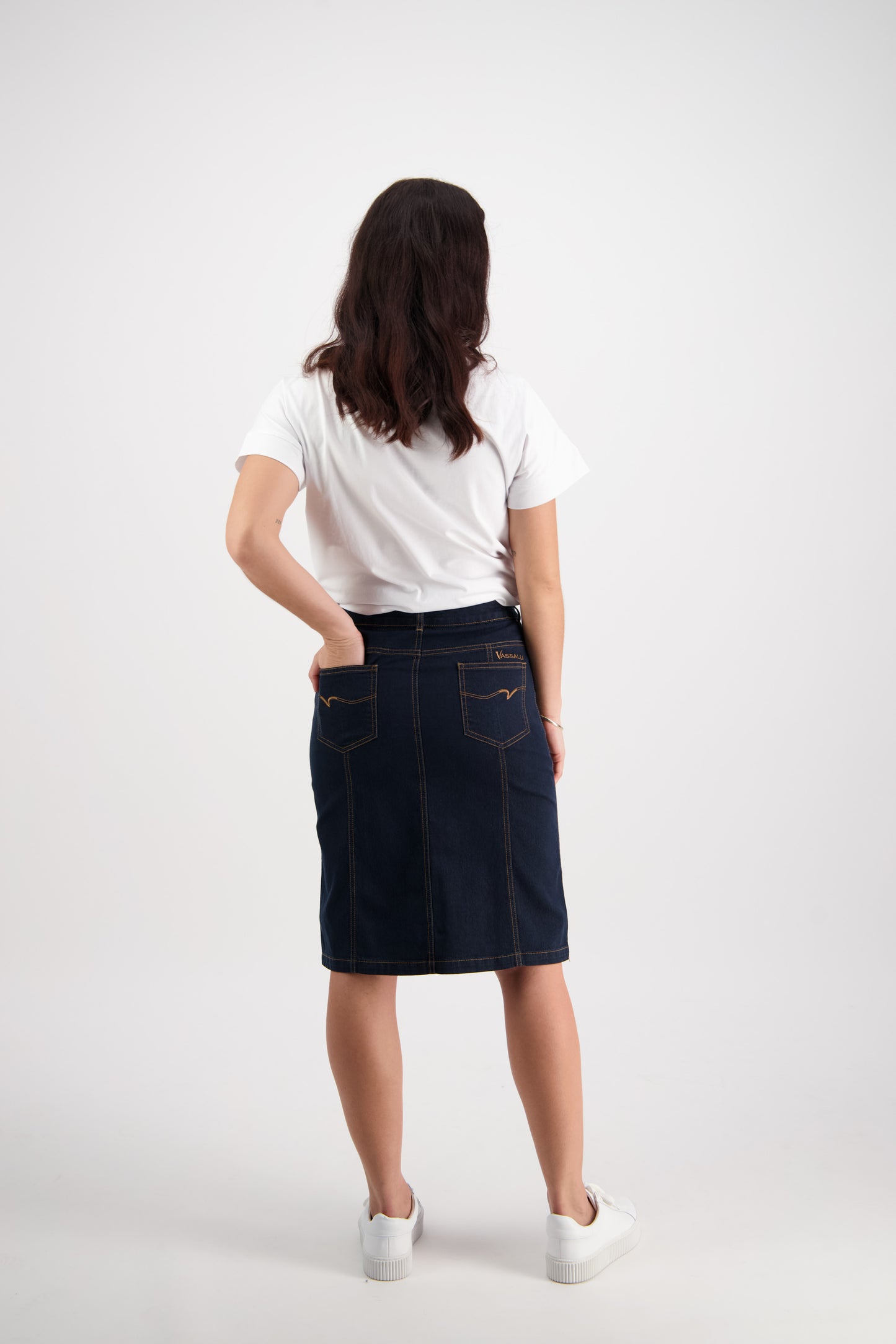 Indigo Denim Contrast Stitch Denim Skirt