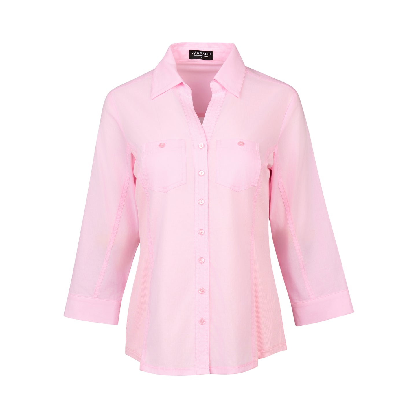 Soft Pink Plain Button Up Shirt with Rib Panels