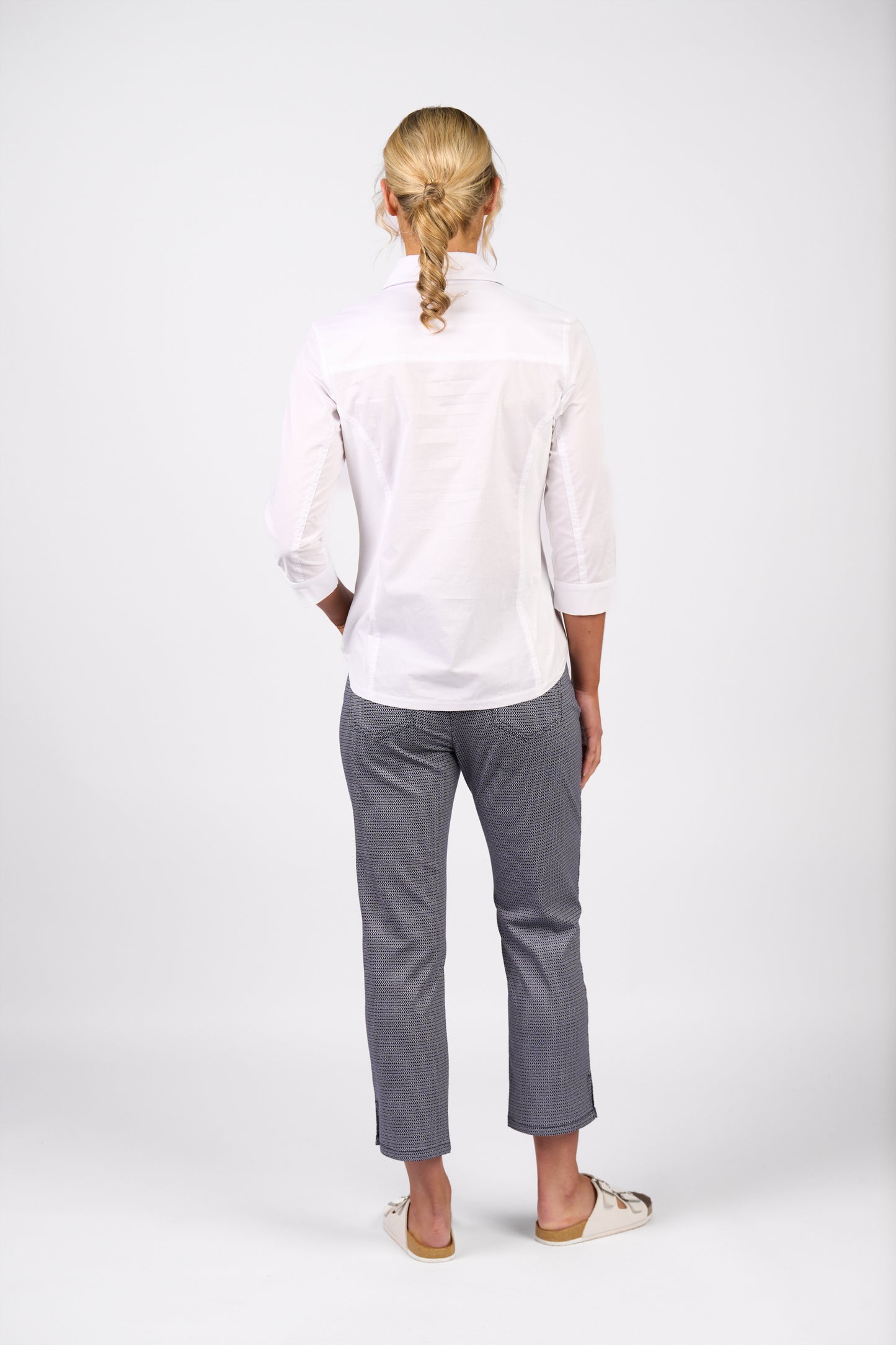 White Plain Button Up Shirt with Rib Panels