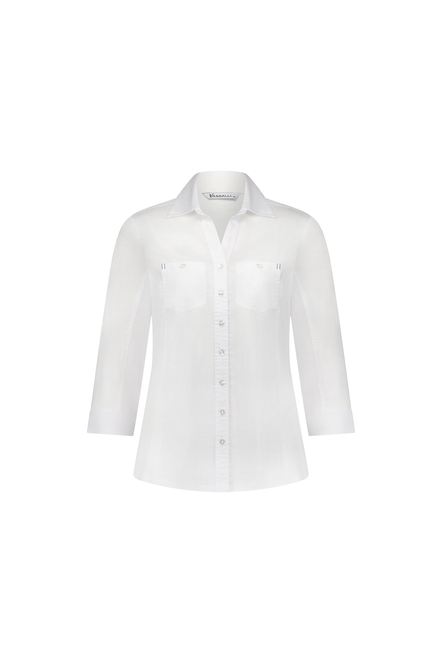 White Plain Button Up Shirt with Rib Panels