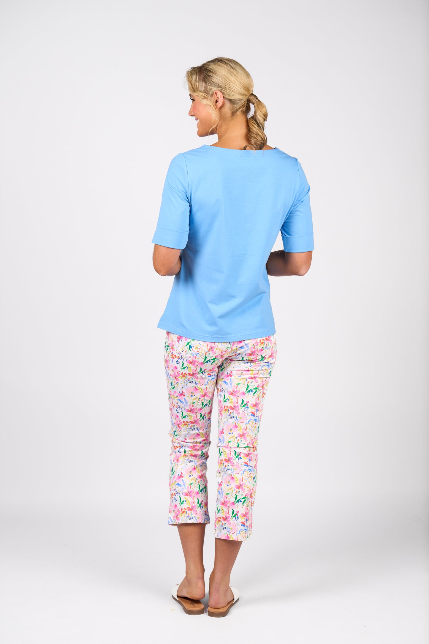 Sky Boat Neck Top with Cuffed Sleeve