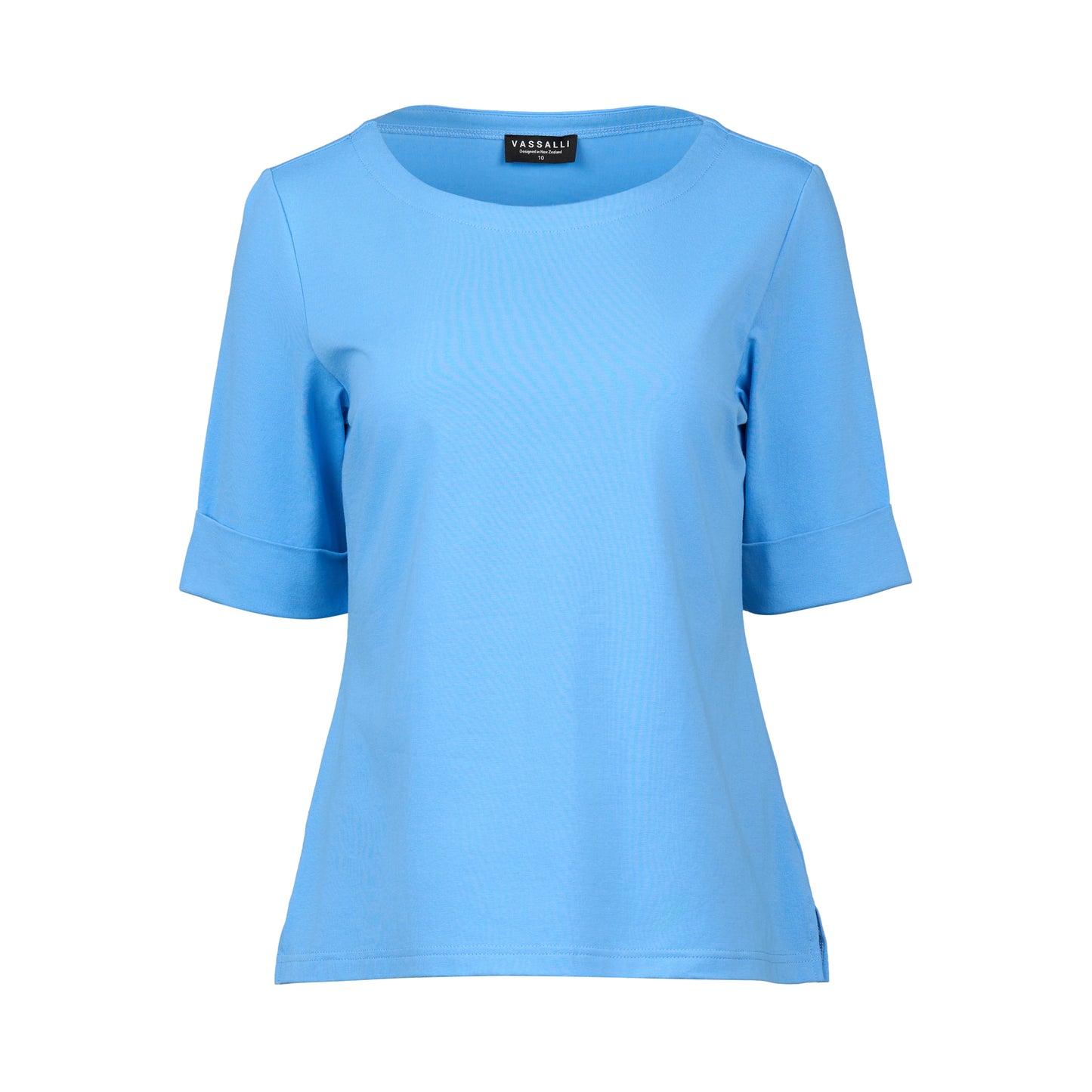 Sky Boat Neck Top with Cuffed Sleeve