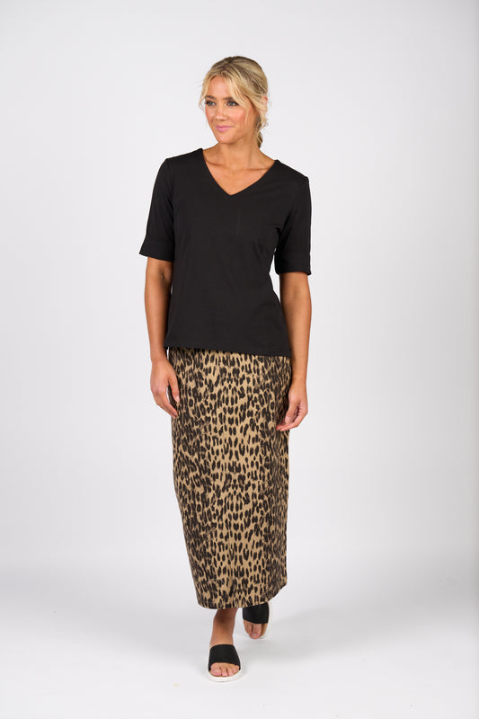 Black V-Neck Top with Cuffed Sleeve