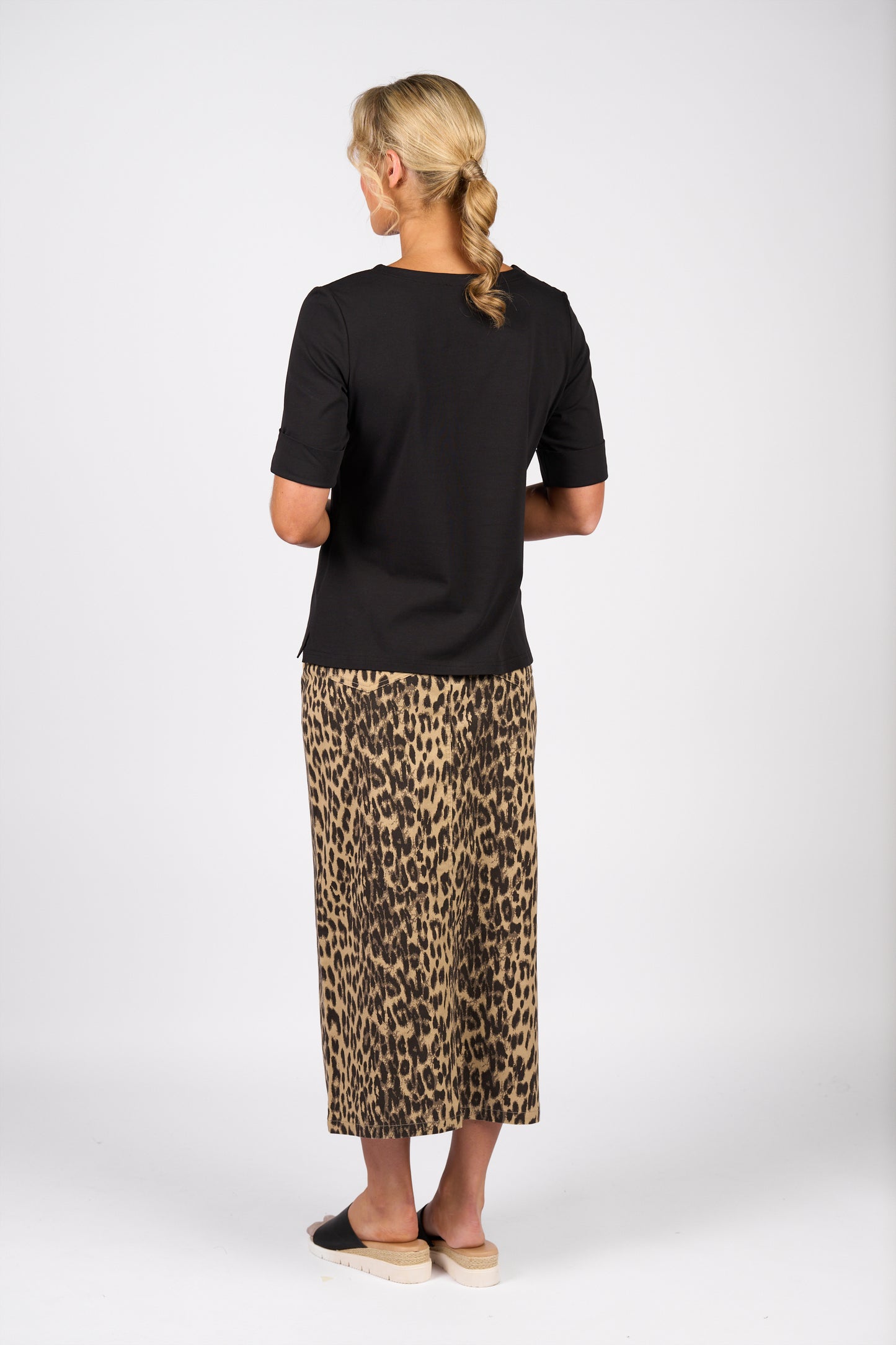 Black V-Neck Top with Cuffed Sleeve