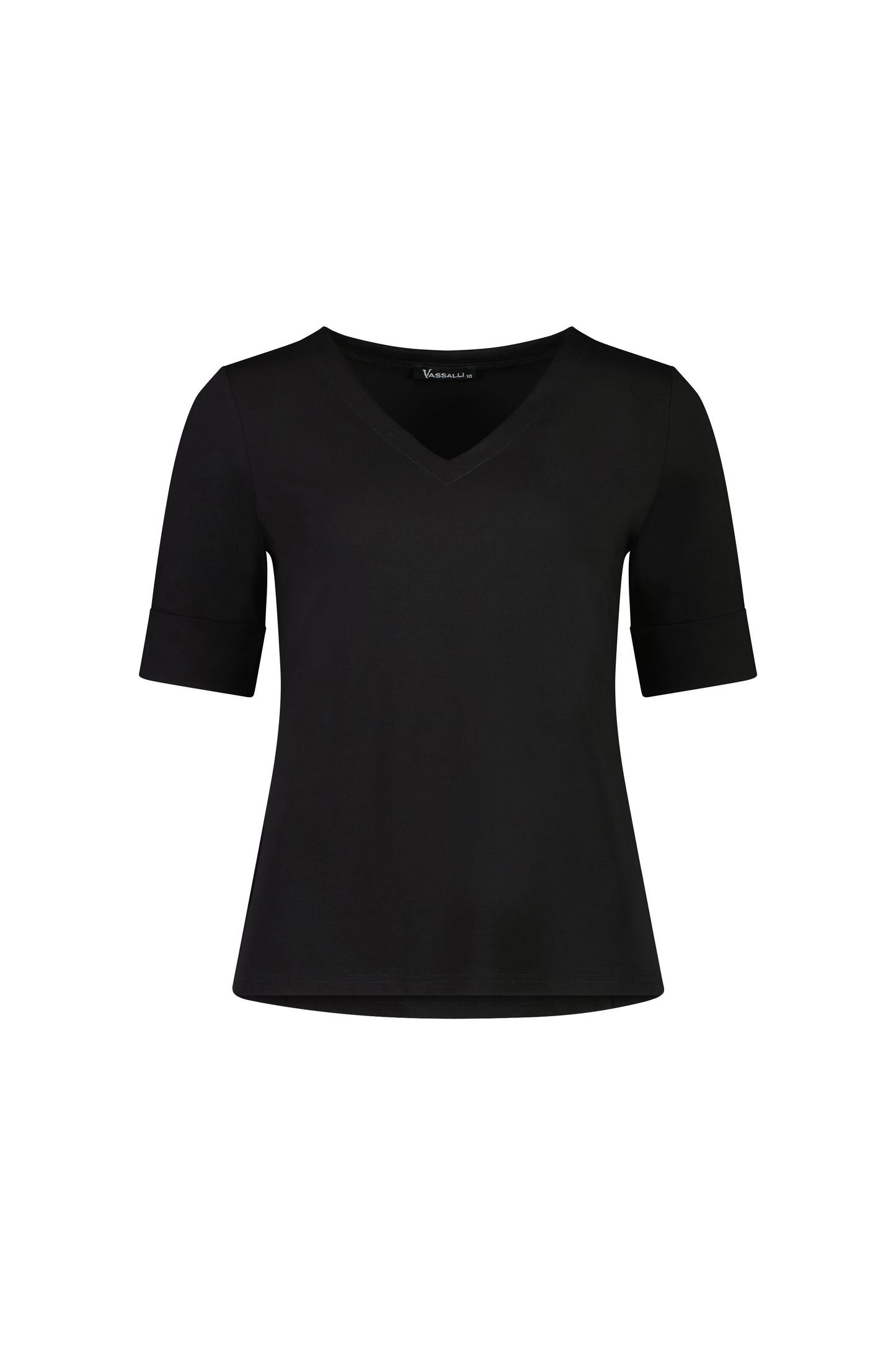 Black V-Neck Top with Cuffed Sleeve
