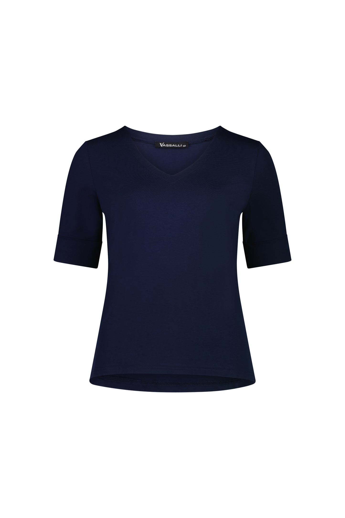 Navy V-Neck Top with Cuffed Sleeve
