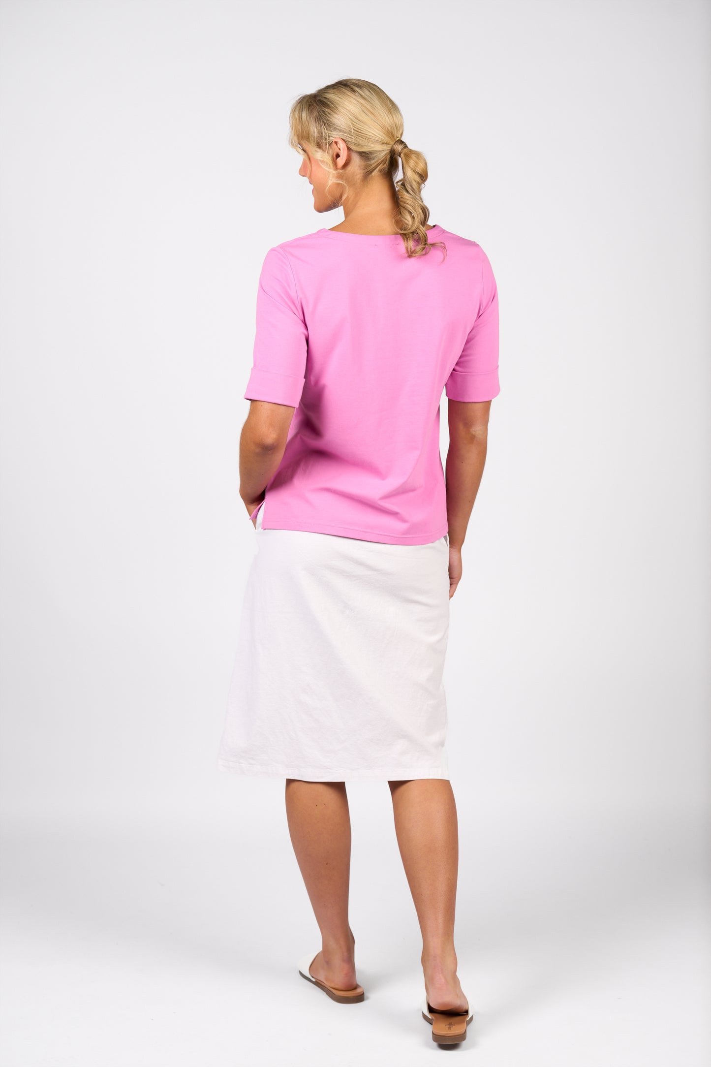 Orchid V-Neck Top with Cuffed Sleeve