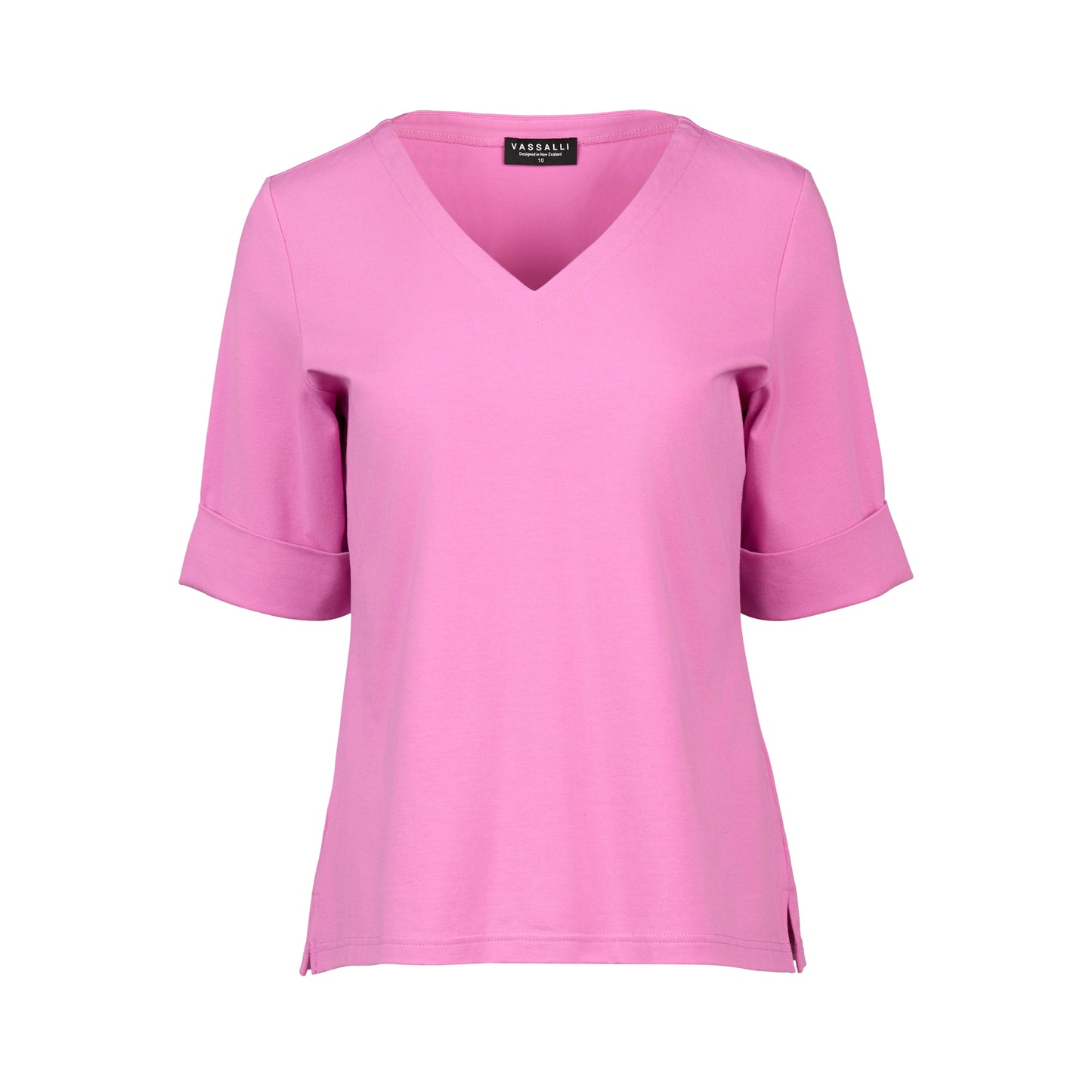 Orchid V-Neck Top with Cuffed Sleeve