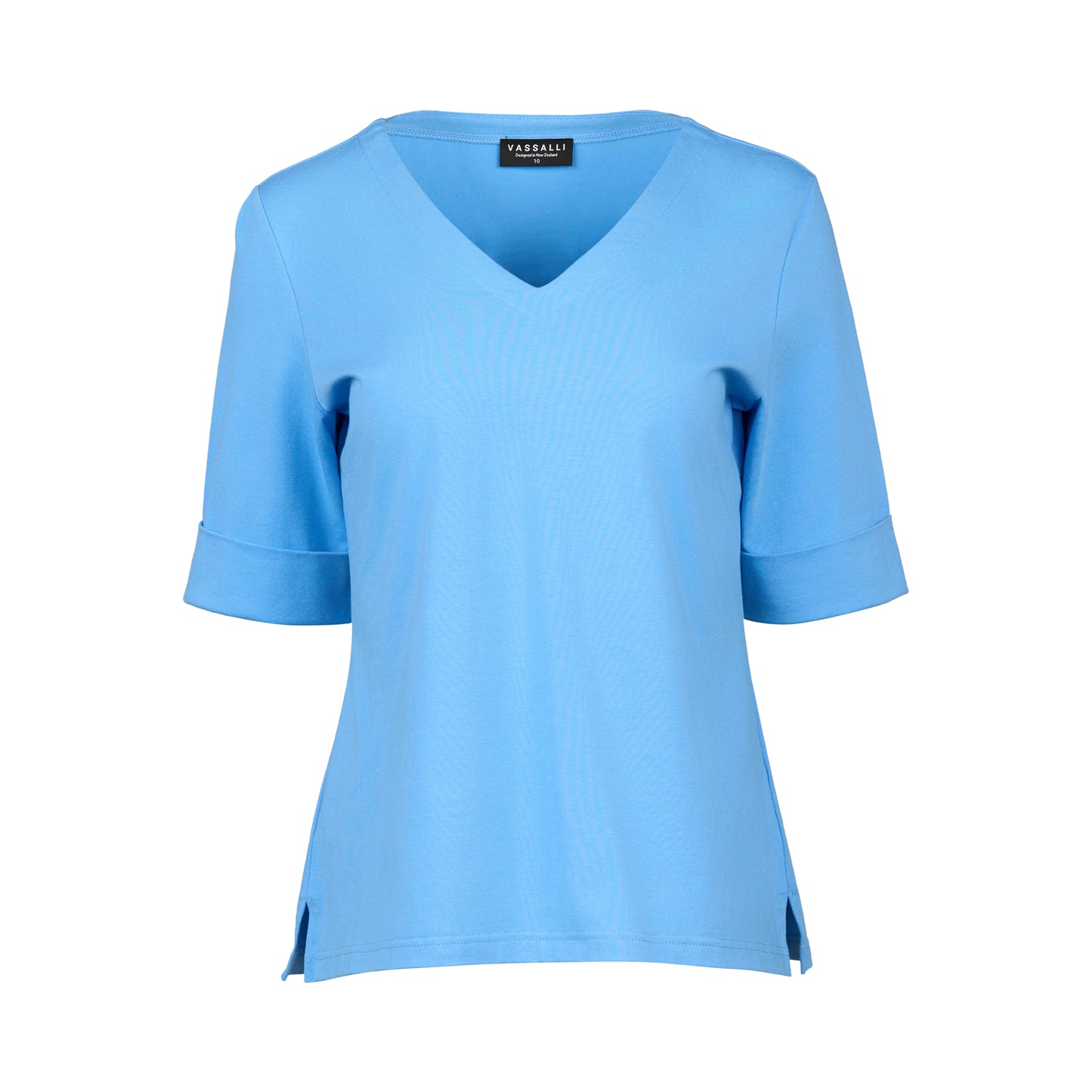 Sky V-Neck Top with Cuffed Sleeve