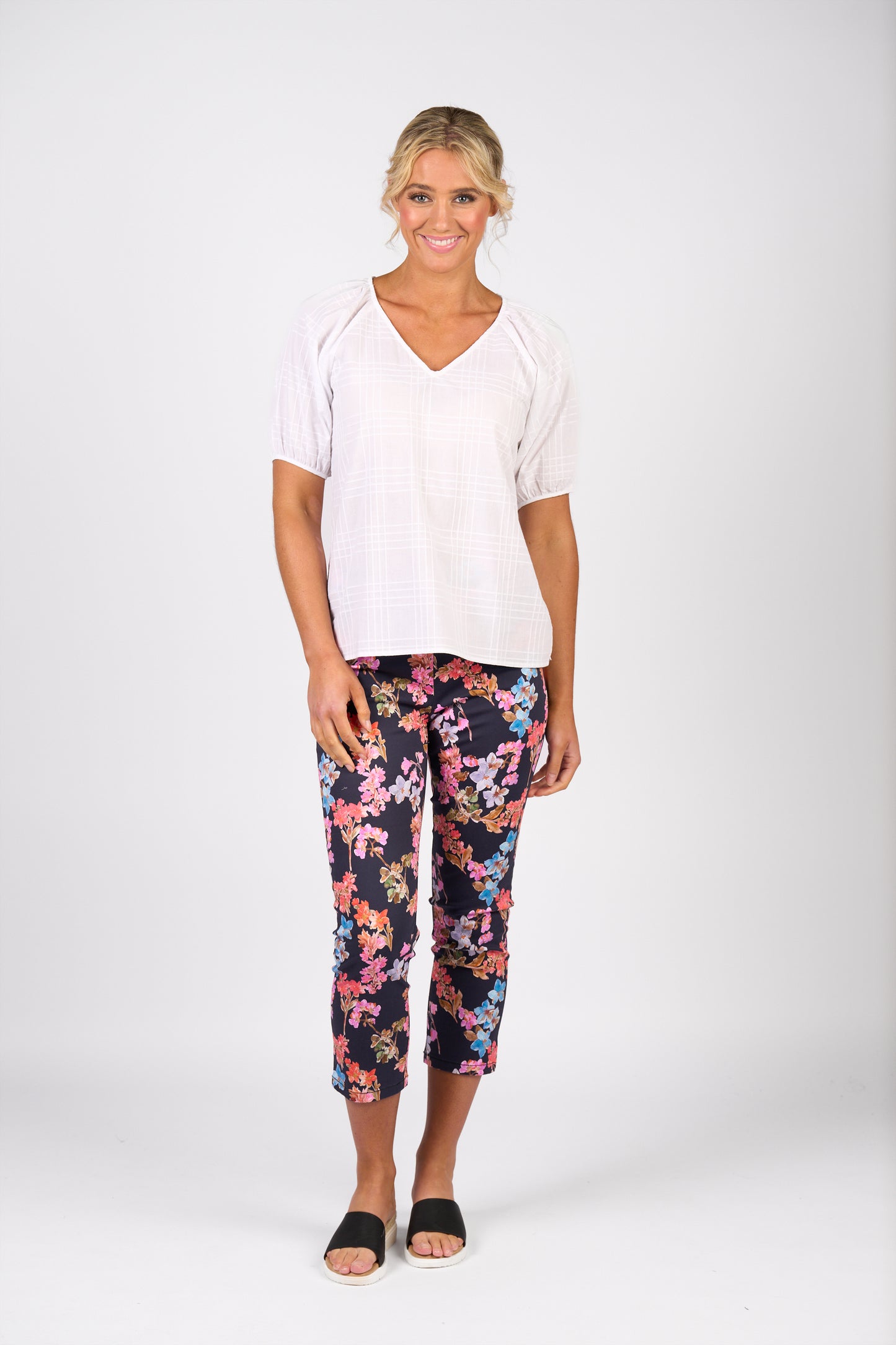 White Plain V Neck Top with Floaty Sleeve