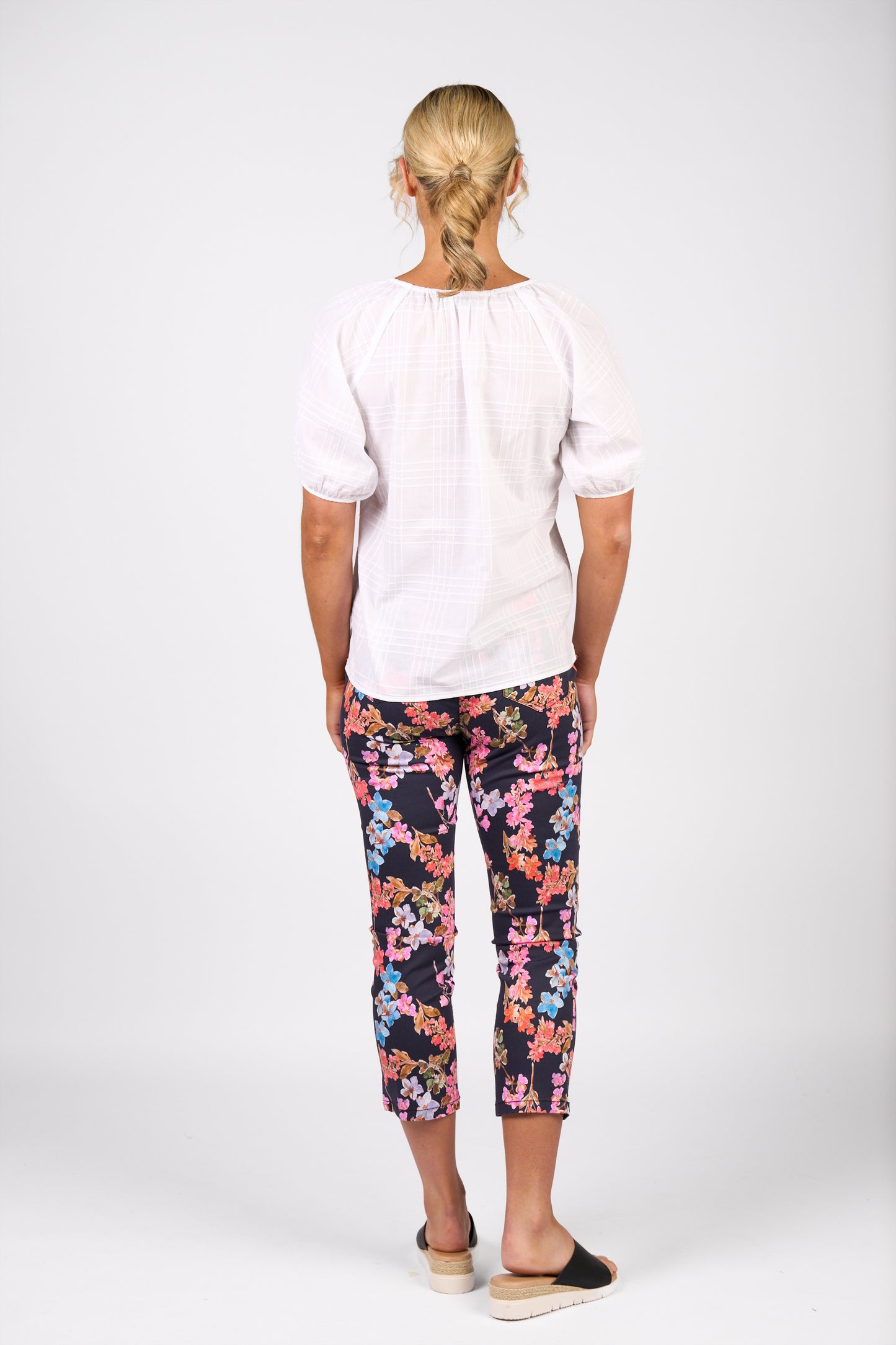 White Plain V Neck Top with Floaty Sleeve