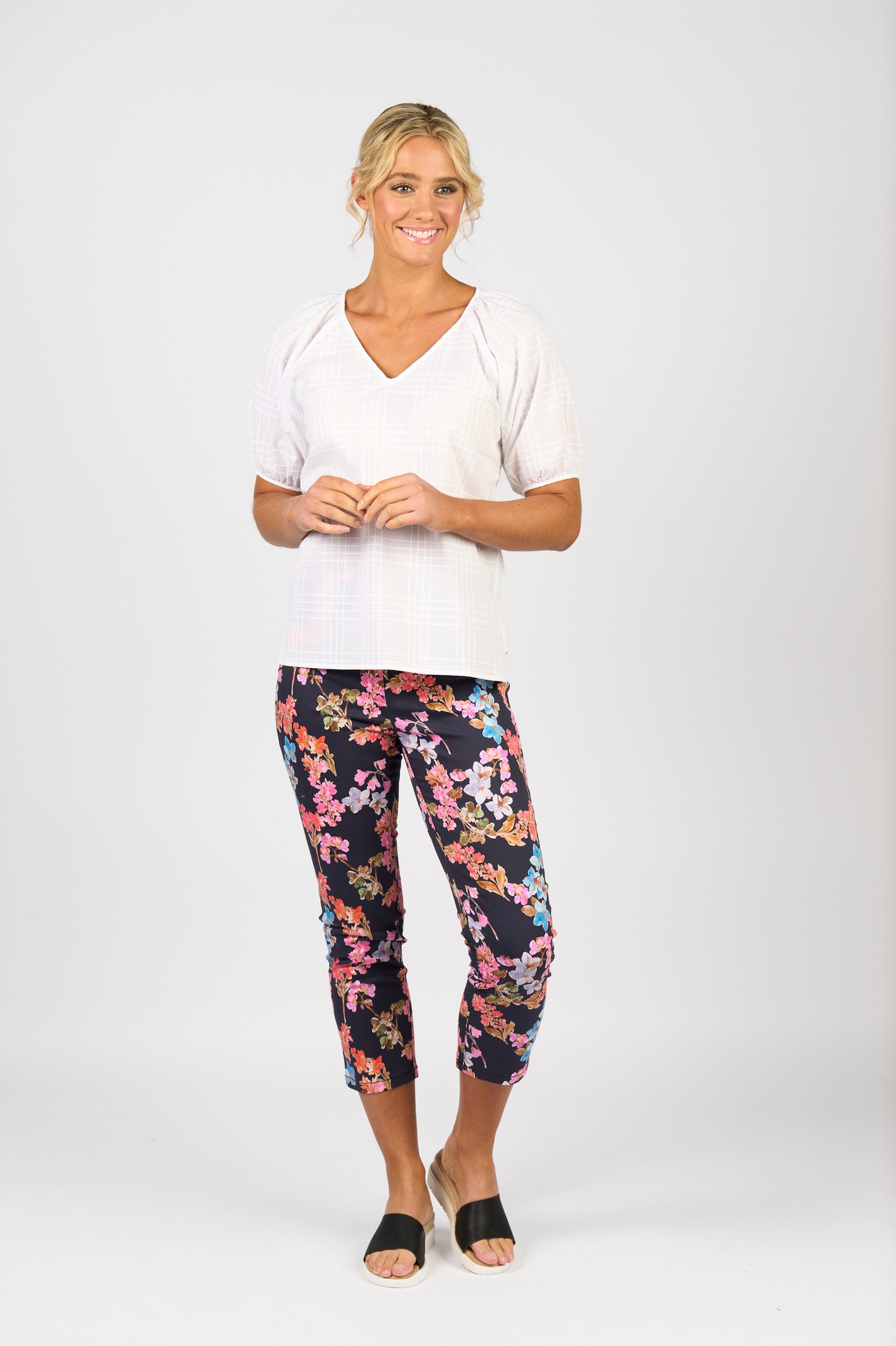 White Plain V Neck Top with Floaty Sleeve