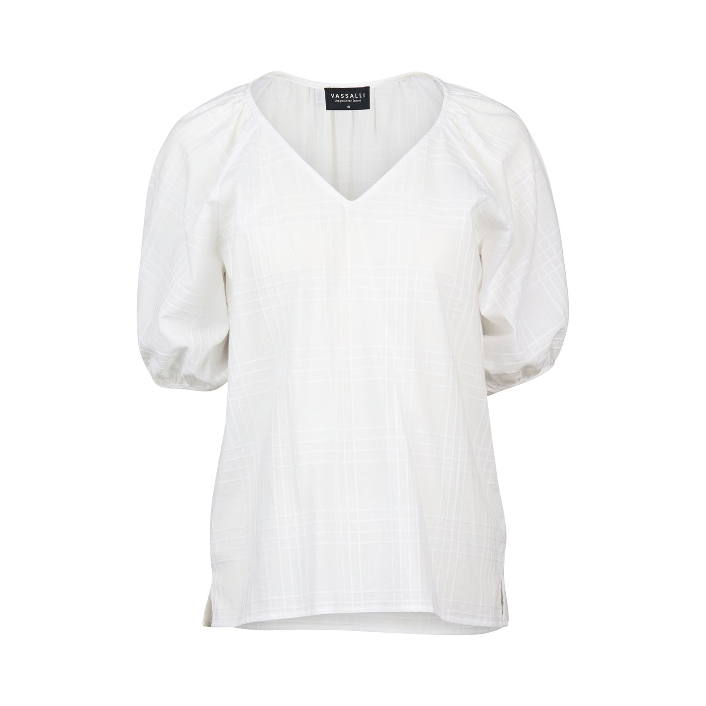 White Plain V Neck Top with Floaty Sleeve