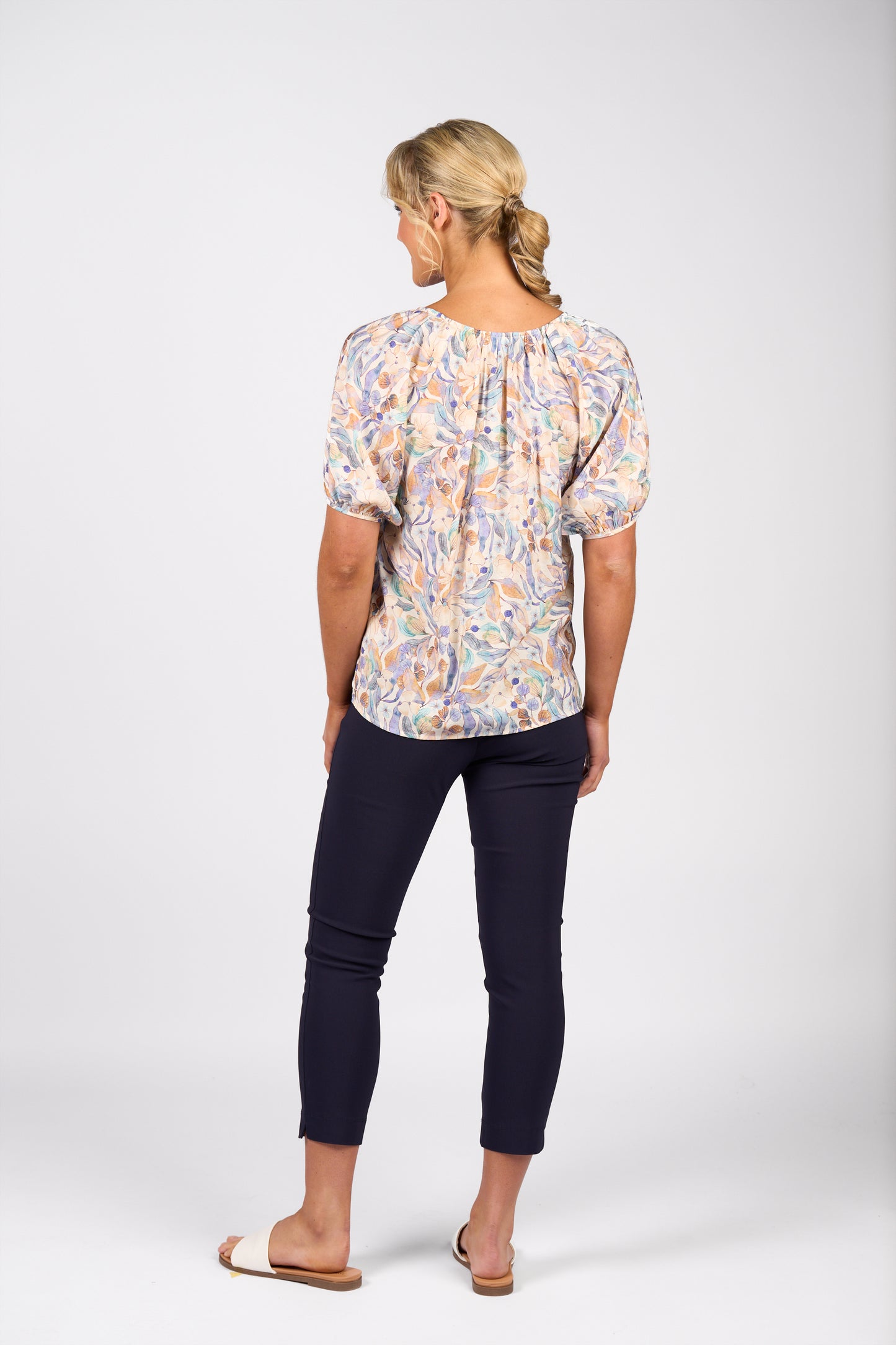 Amalfi Printed V-Neck Top with Floaty Sleeve